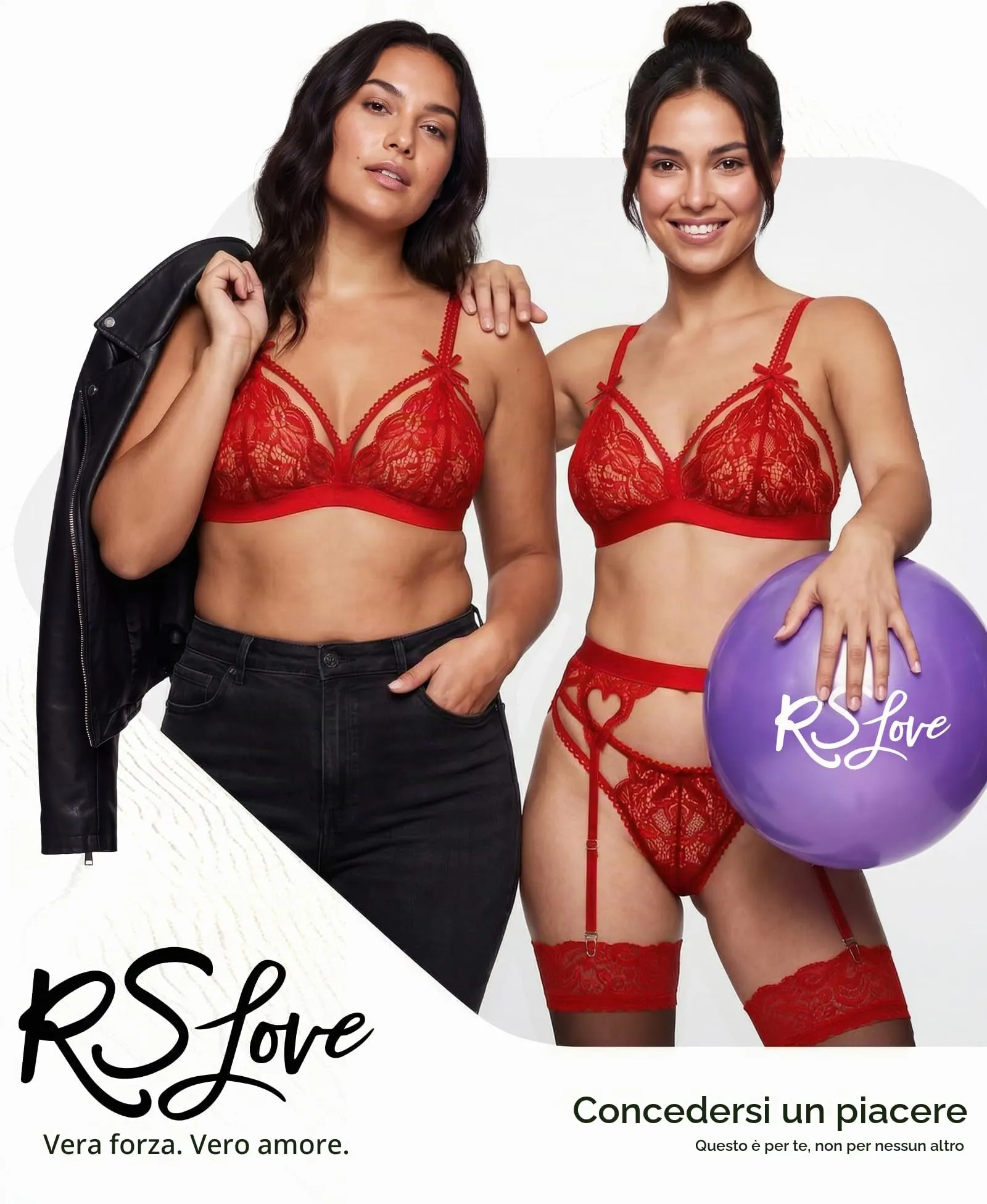RSLOVE Set di Biancheria Intima in Pizzo da Donna con Reggicalze, Bralette e Slip, Rosso M - immagine 2