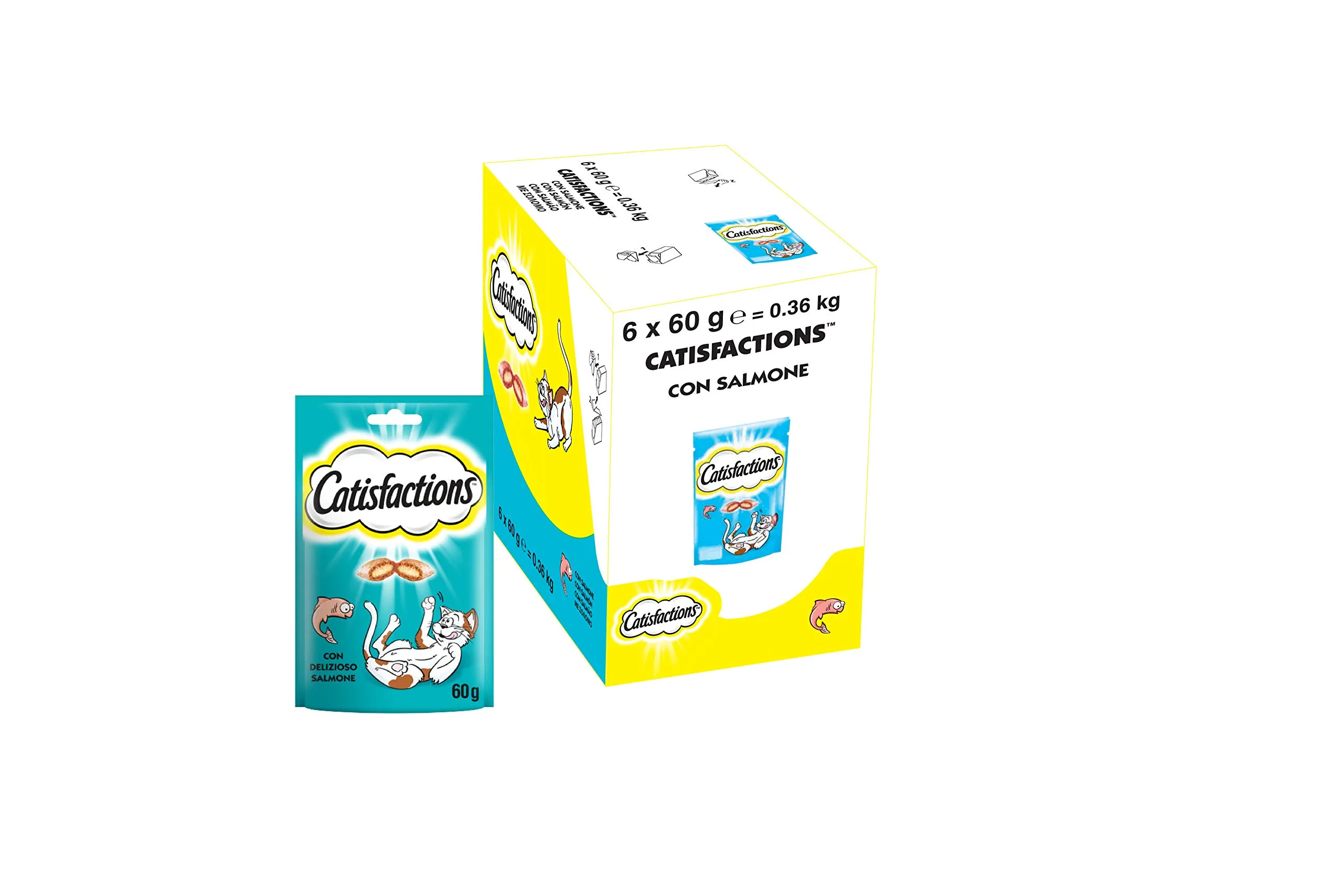 Catisfactions Snack per Gatto, Salmone, 6 x 60 g - immagine 1