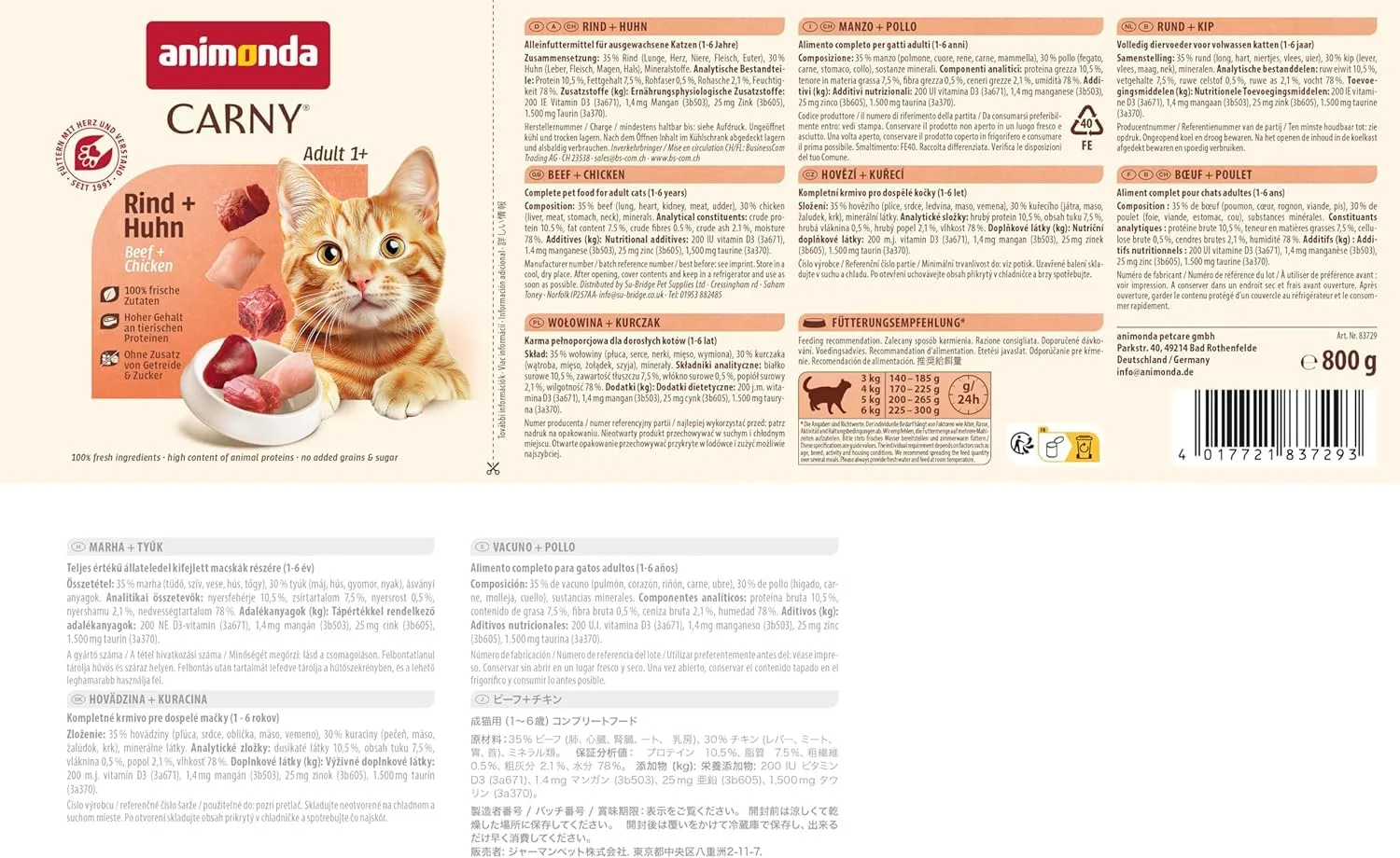 animonda Carny Adult Cibo Umido per Gatti Manzo + Pollo 6 x 800 g - immagine 4