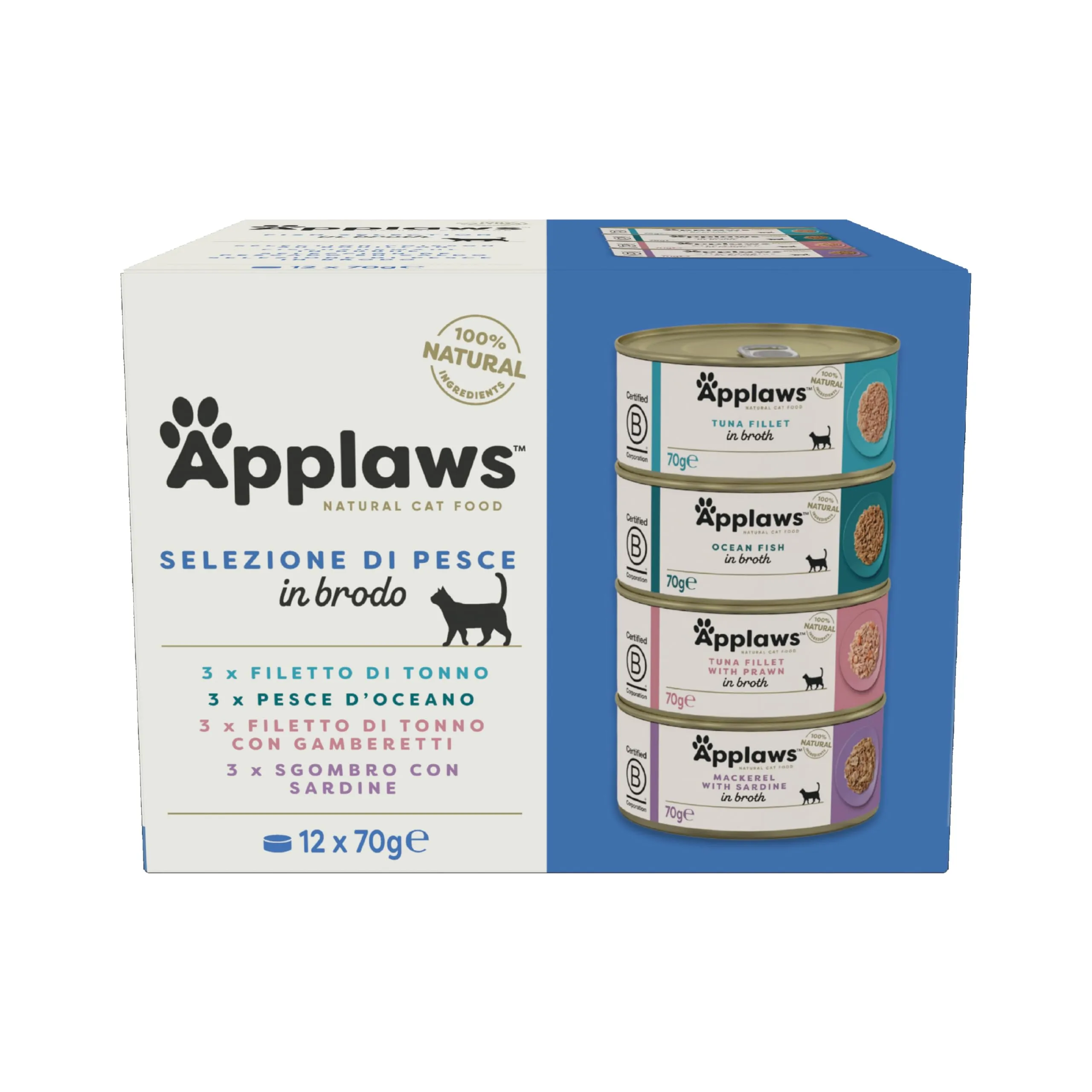 Applaws Cibo Umido per Gatti Adulti Selezione Mista di Pesce in Brodo - 12 x 70g - immagine 1