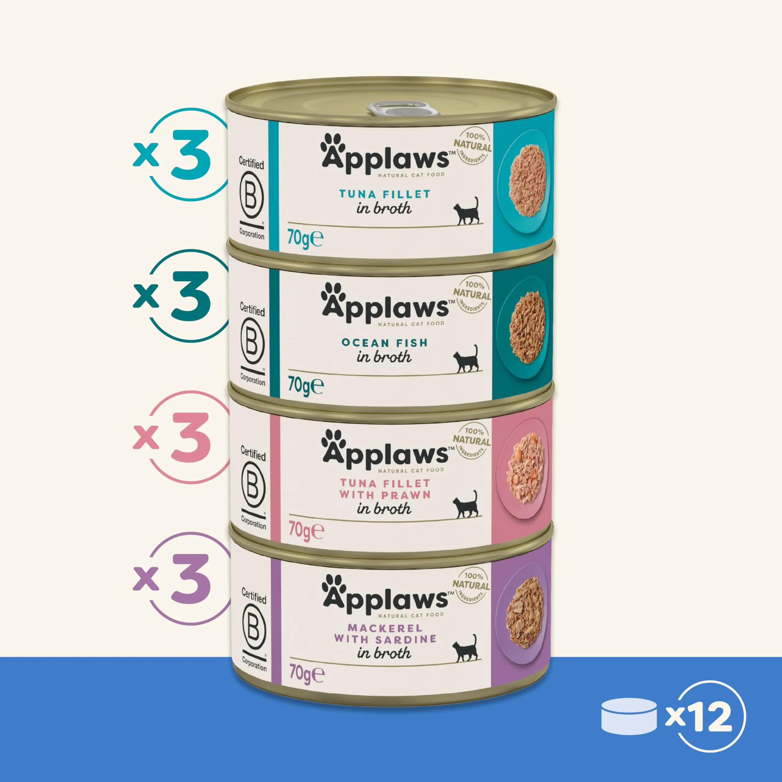 Applaws Cibo Umido per Gatti Adulti Selezione Mista di Pesce in Brodo - 12 x 70g - immagine 2