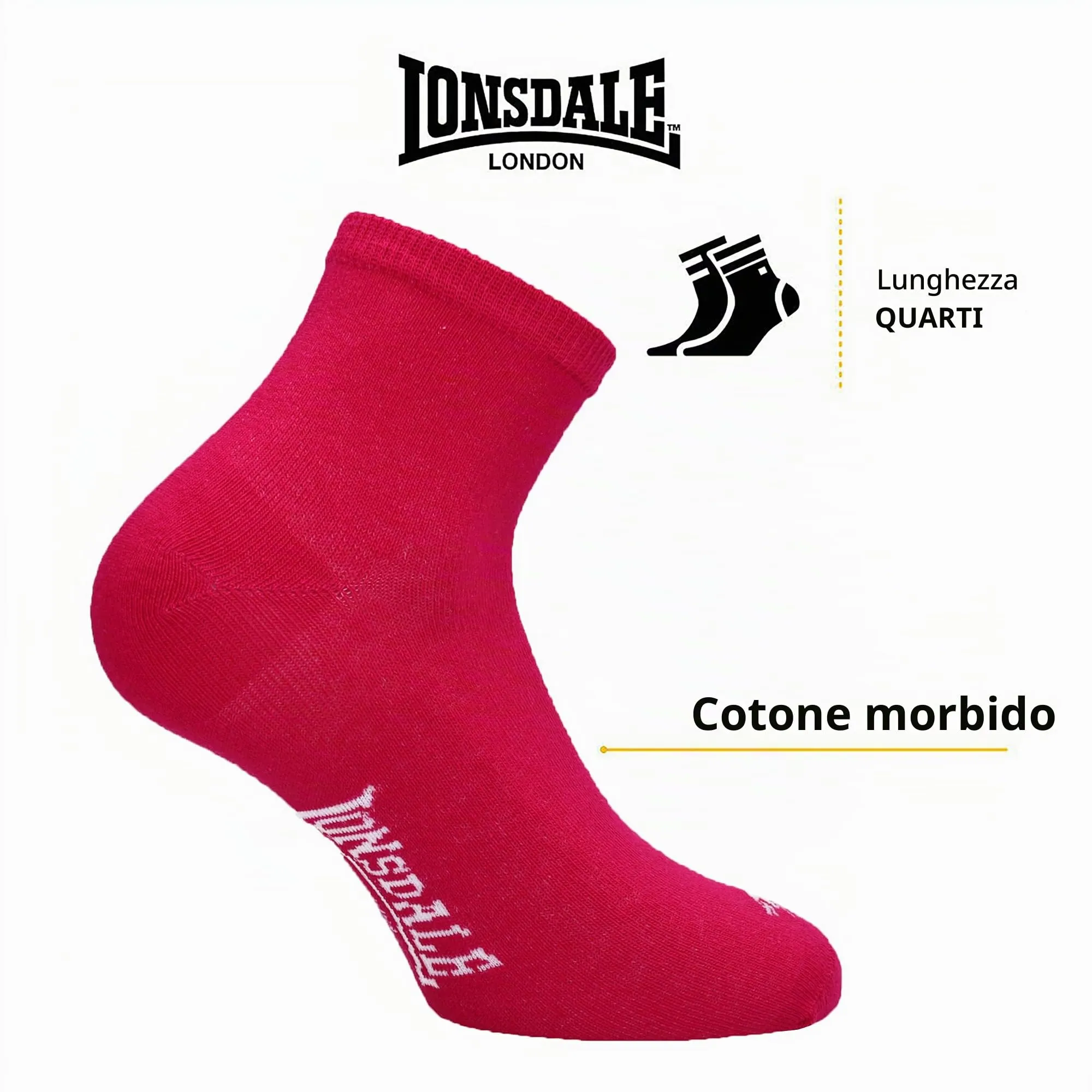 Lonsdale Quarter 6 Paia di calzini sopra la caviglia, Rosa Mix, 35-38 - immagine 3