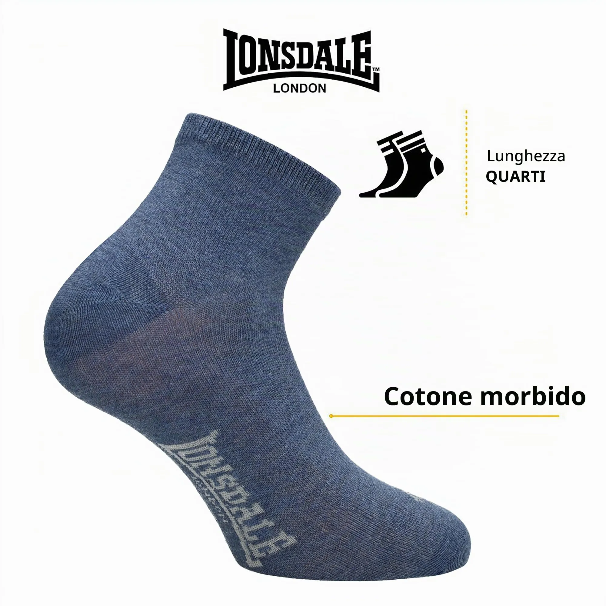 Lonsdale Quarter Calzini sopra la caviglia, 6 paia (Blu Mix, 43-46) - immagine 3