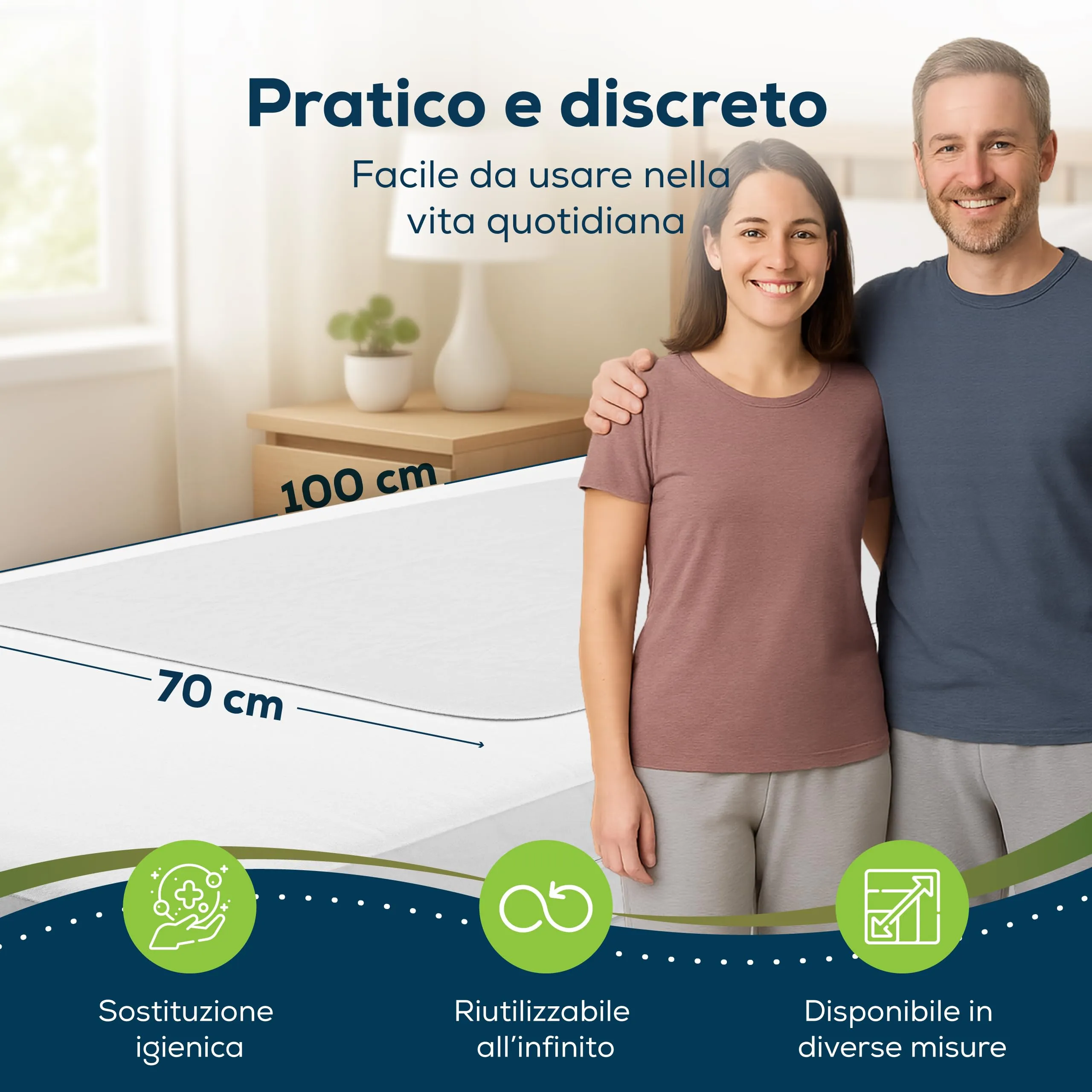 Sensalou Traversa Letto Impermeabile 70x100 cm, Set da 4 Lavabili - immagine 3