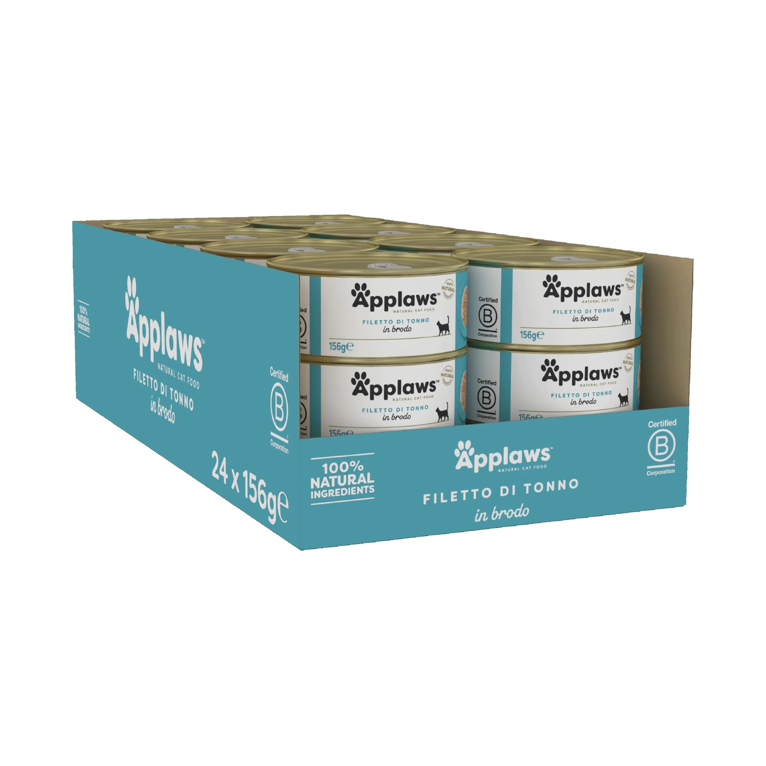 Applaws Natural Tuna Fillet Wet Cat Food in Broth for Adult Cats, 24 x 156g Tins - immagine 2