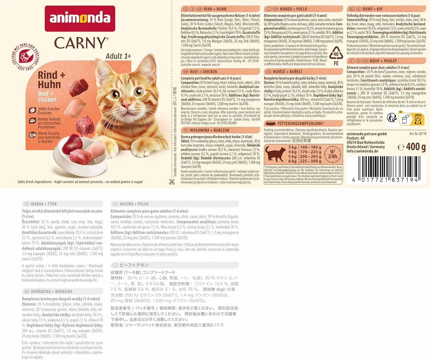animonda Carny Adult Cibo Umido per Gatti Manzo e Pollo 6 x 400 g - immagine 4