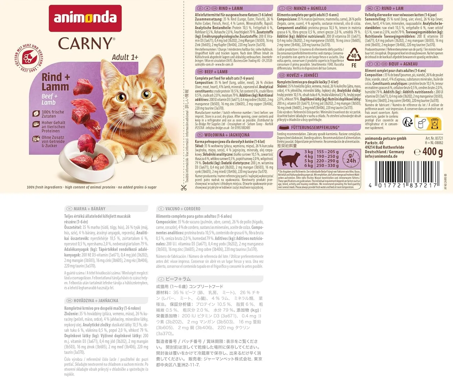 animonda Carny Adult Cibo Umido per Gatti, Manzo e Agnello, 6 x 400 g - immagine 4