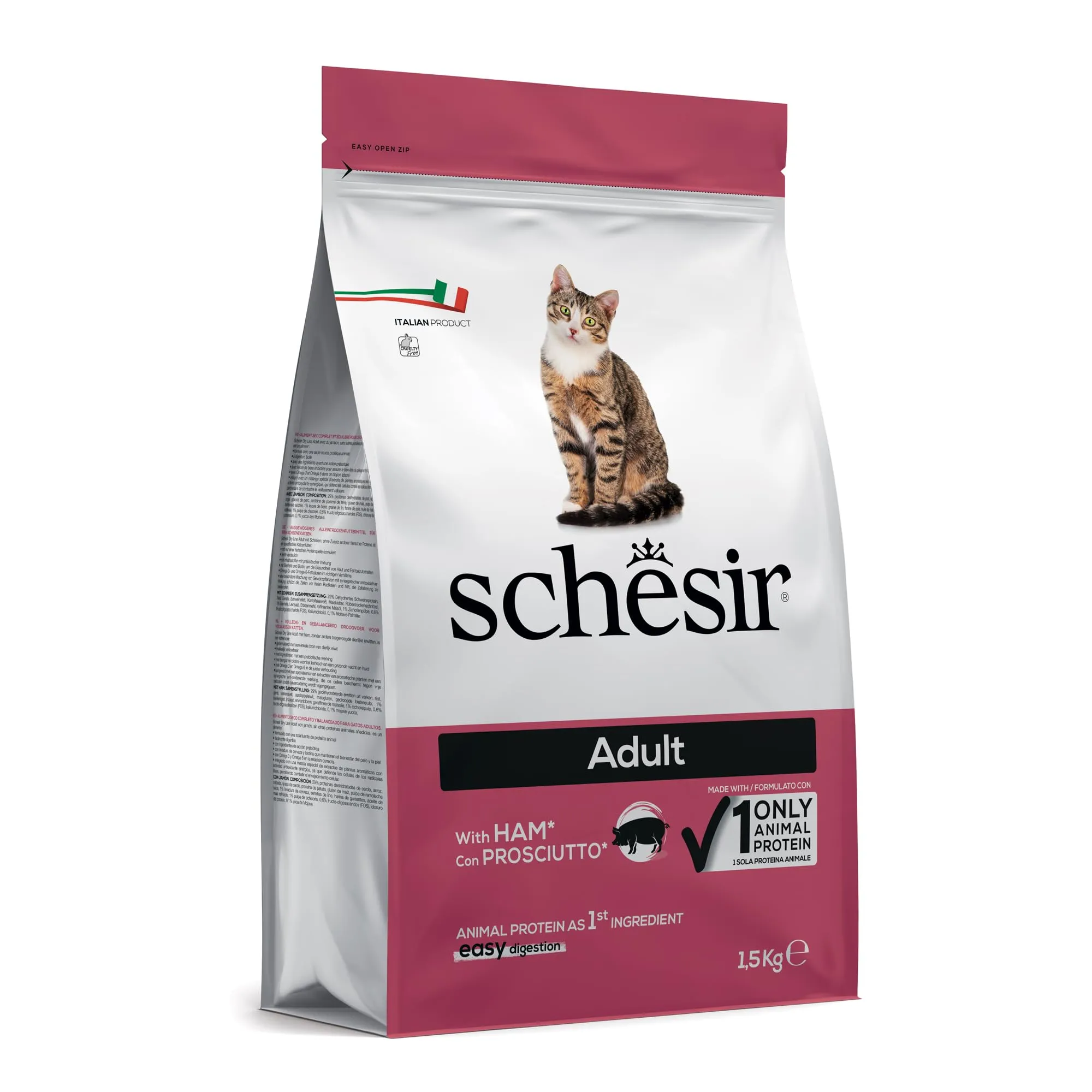 Schesir Adult Alimento Secco Completo per Gatti al Prosciutto, 1,5 kg - immagine 2
