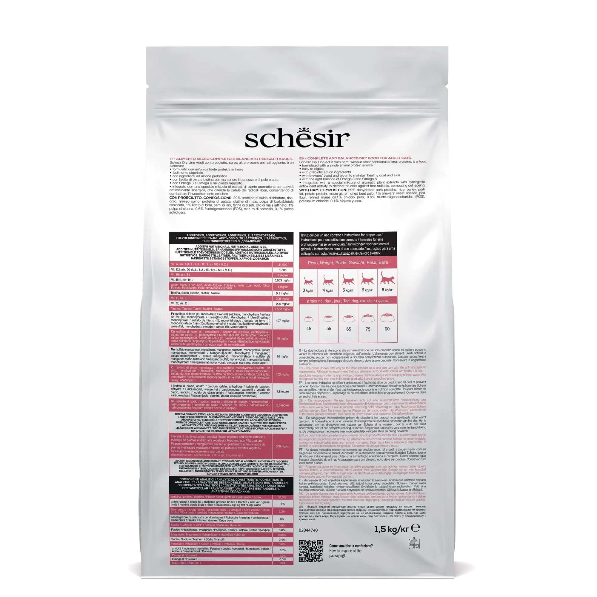 Schesir Adult Alimento Secco Completo per Gatti al Prosciutto, 1,5 kg - immagine 3