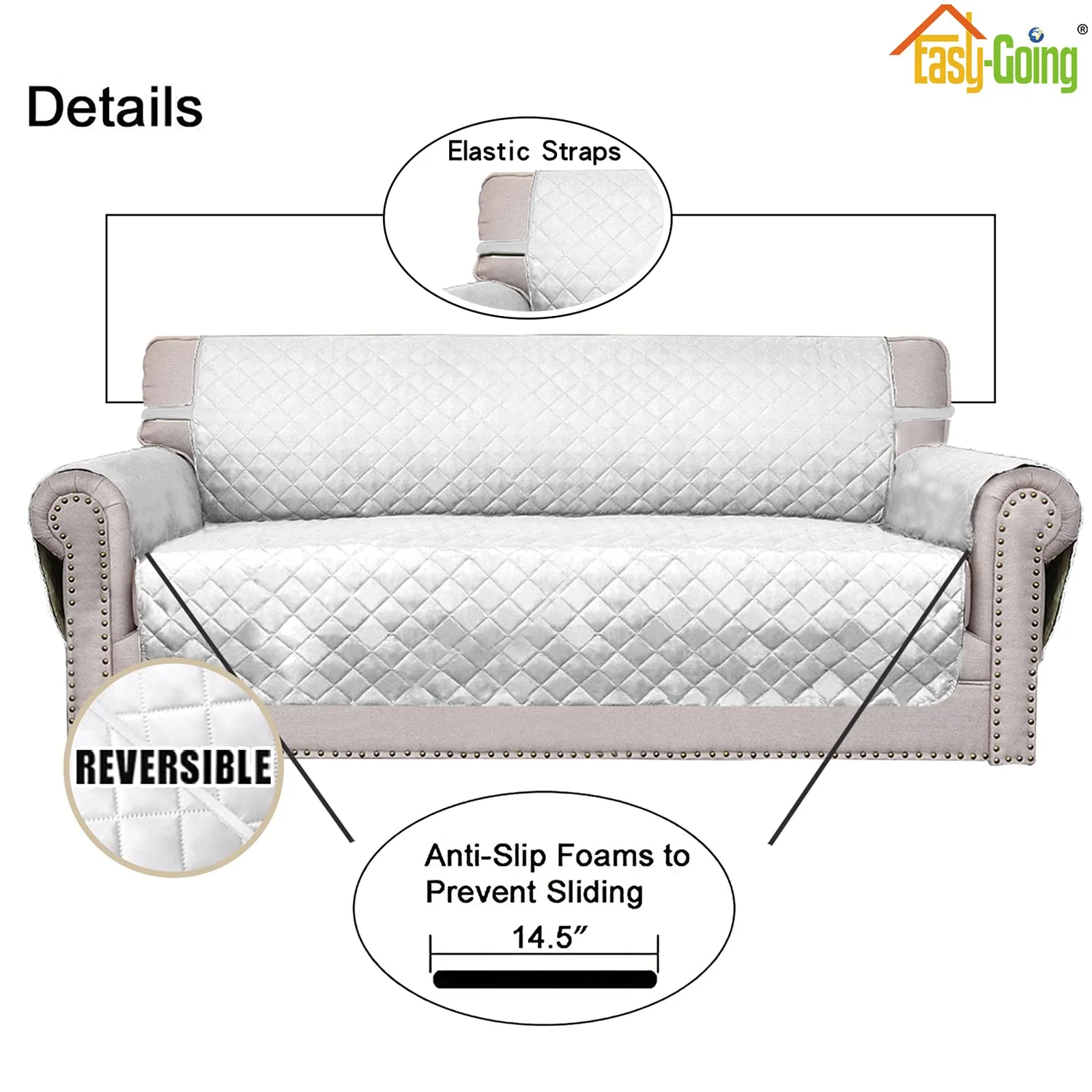 Easy-Going Copridivano Reversibile Resistente all'Acqua per Sedia, Bianco/Bianco - immagine 3
