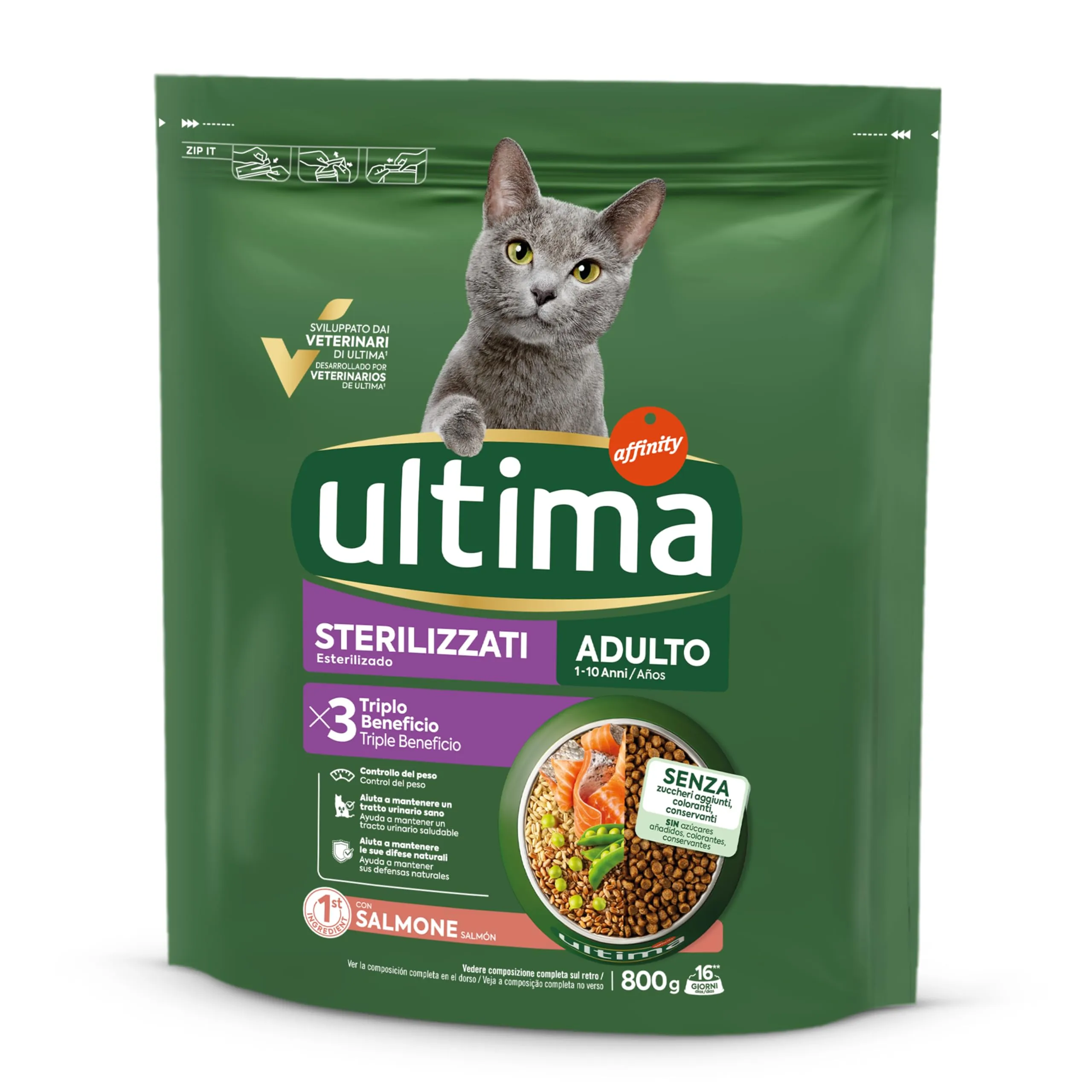 Ultima Sterilizzati Adult Salmone Crocchette per gatti 8 x 800g (6,4kg) - immagine 2
