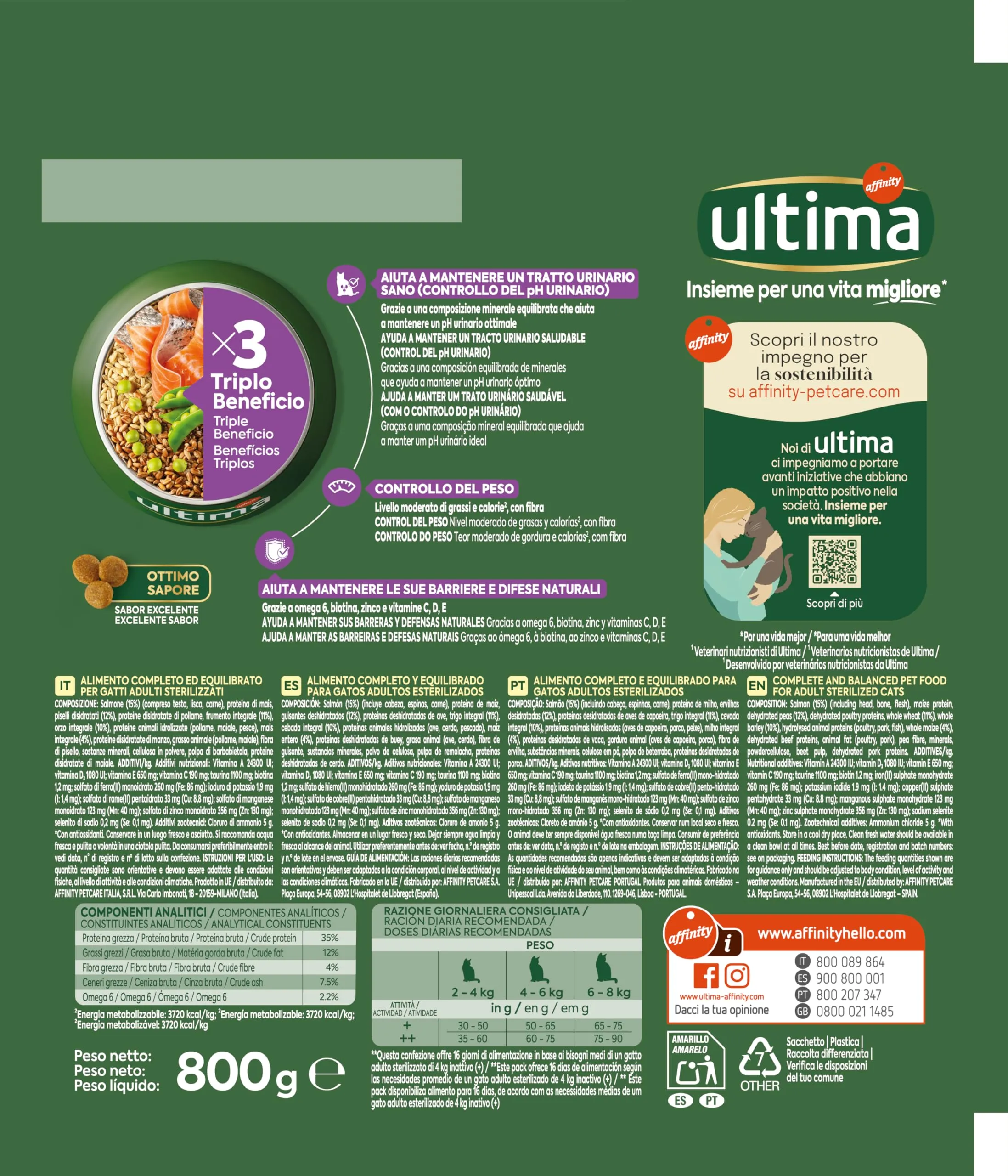 Ultima Sterilizzati Adult Salmone Crocchette per gatti 8 x 800g (6,4kg) - immagine 3