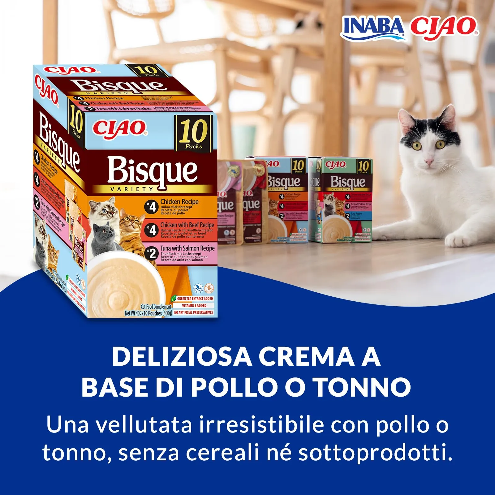 Inaba Ciao Bisque Cibo Umido Multipack Pollo, Tonno e Salmone, 400g - immagine 2