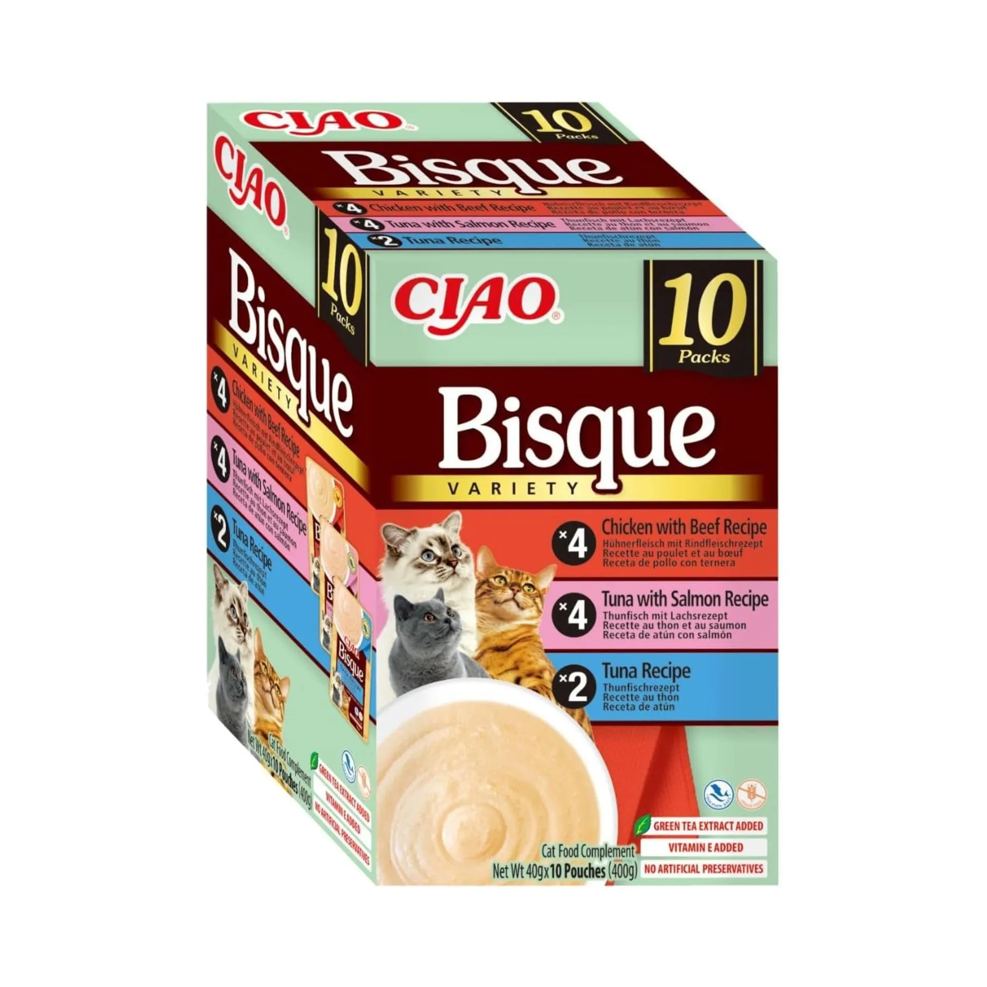 Inaba Ciao Bisque Multipack Pollo, Tonno, Manzo e Salmone, 400g - immagine 1