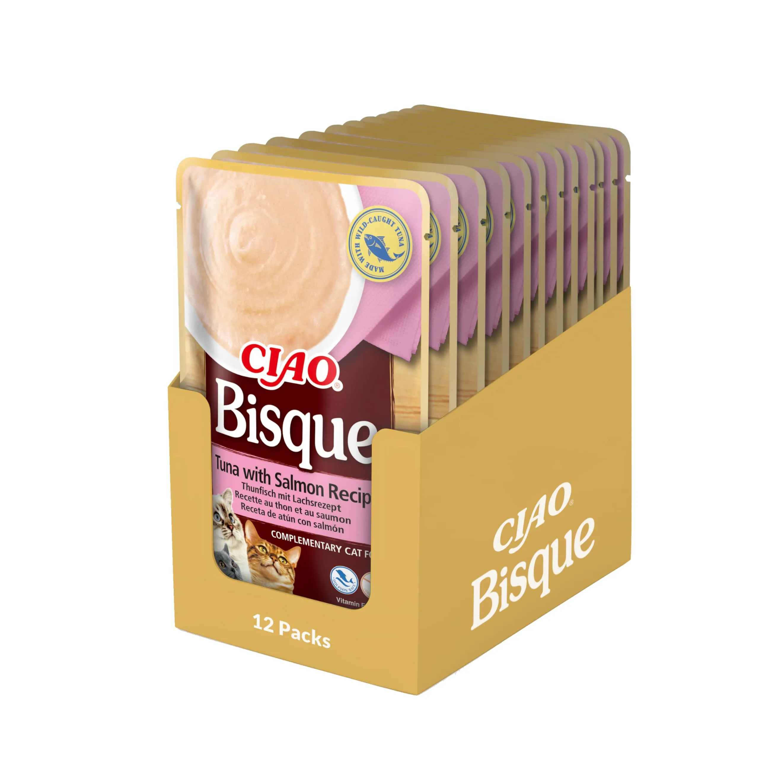 Inaba Ciao Bisque Cibo Umido per Gatti al Tonno e Salmone, 12x40g - immagine 1