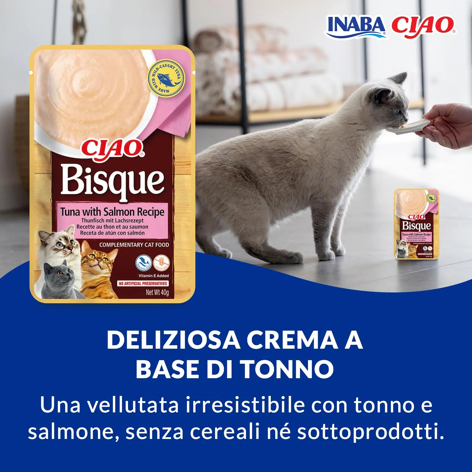 Inaba Ciao Bisque Cibo Umido per Gatti al Tonno e Salmone, 12x40g - immagine 2