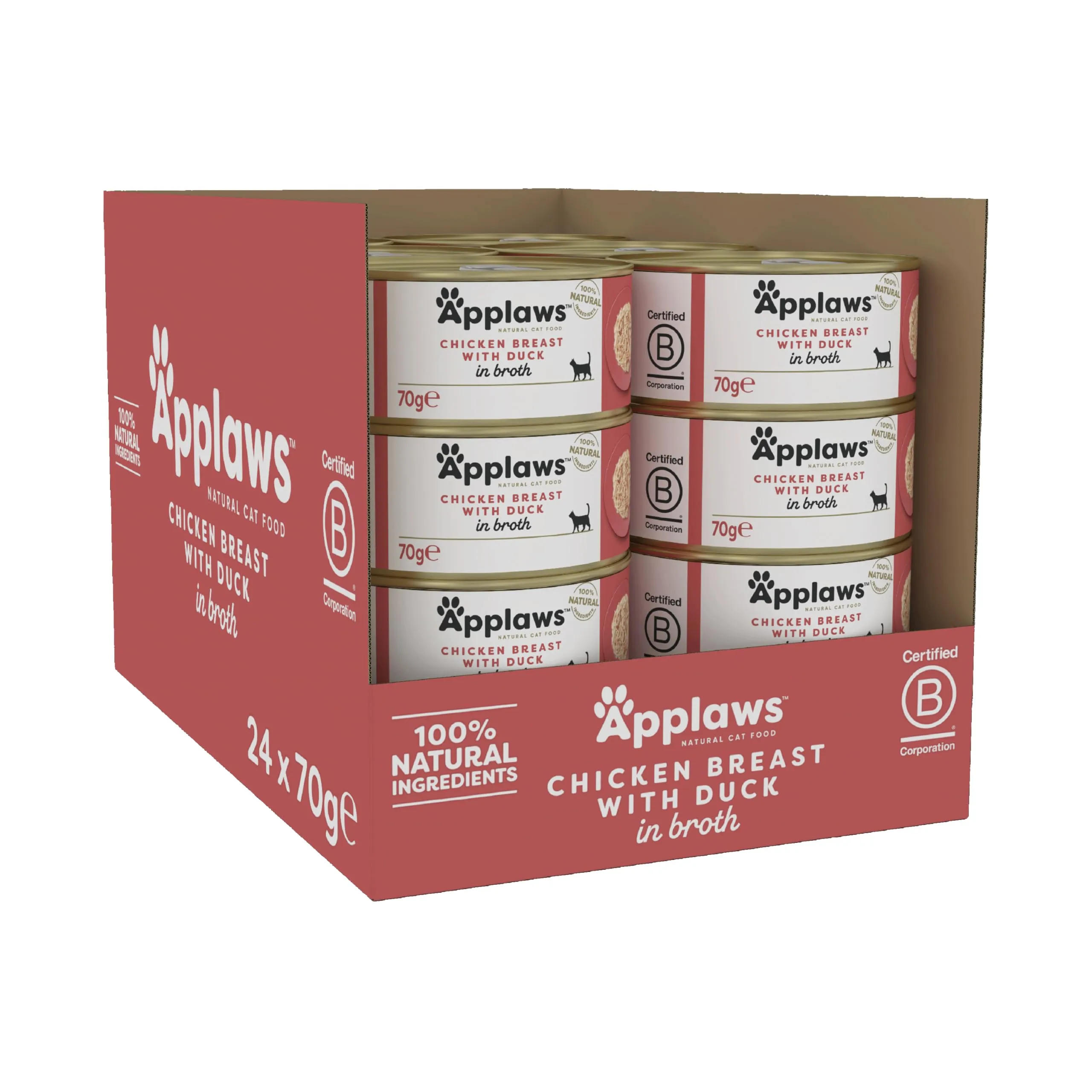Applaws Petto di Pollo e Anatra Cibo Umido in Brodo per Gatti Adulti, 24 x 70g - immagine 1