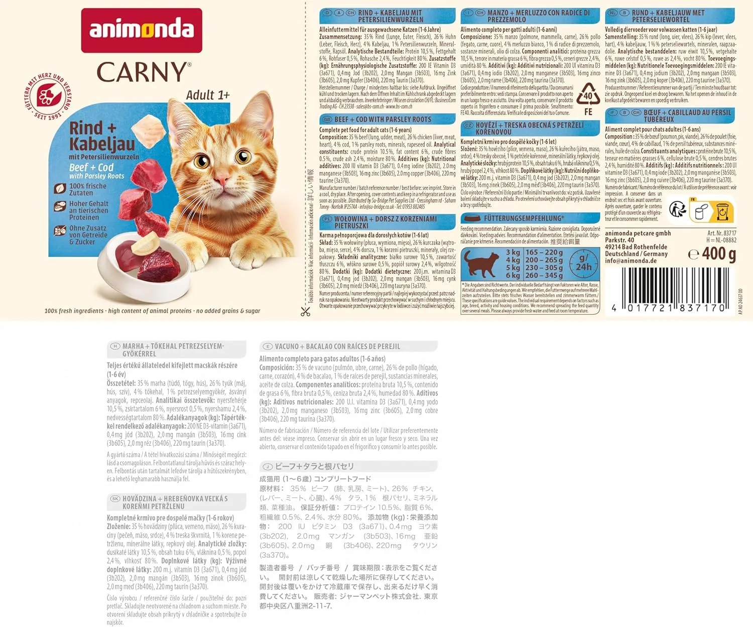animonda Carny Adult Cibo Umido per Gatti Manzo e Merluzzo con Pastinaco 6 x 400 g - immagine 4
