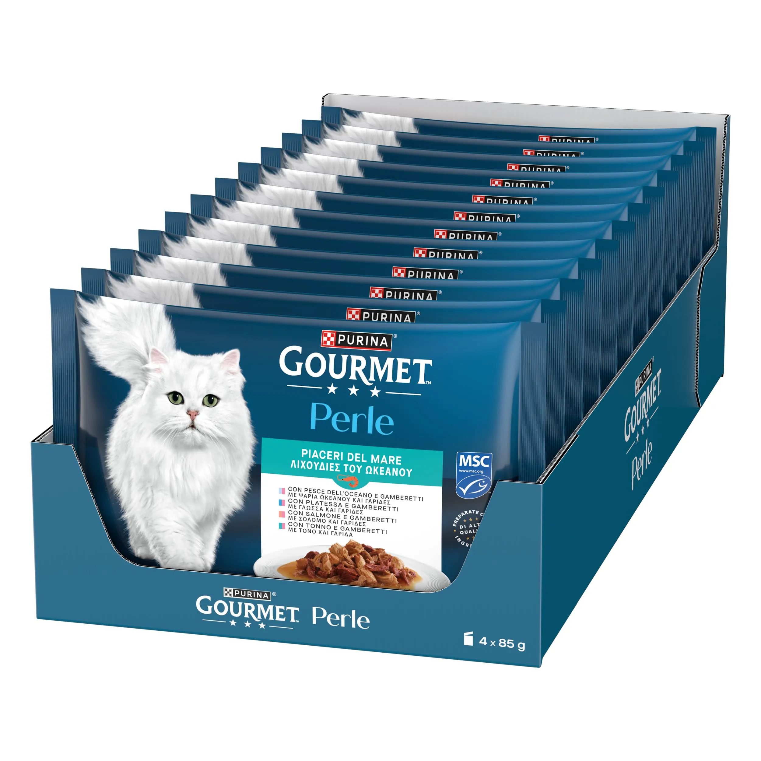 Purina Gourmet Perle Cibo Umido per Gatti con Salmone, Tonno e Pesce, 12 unità - immagine 2