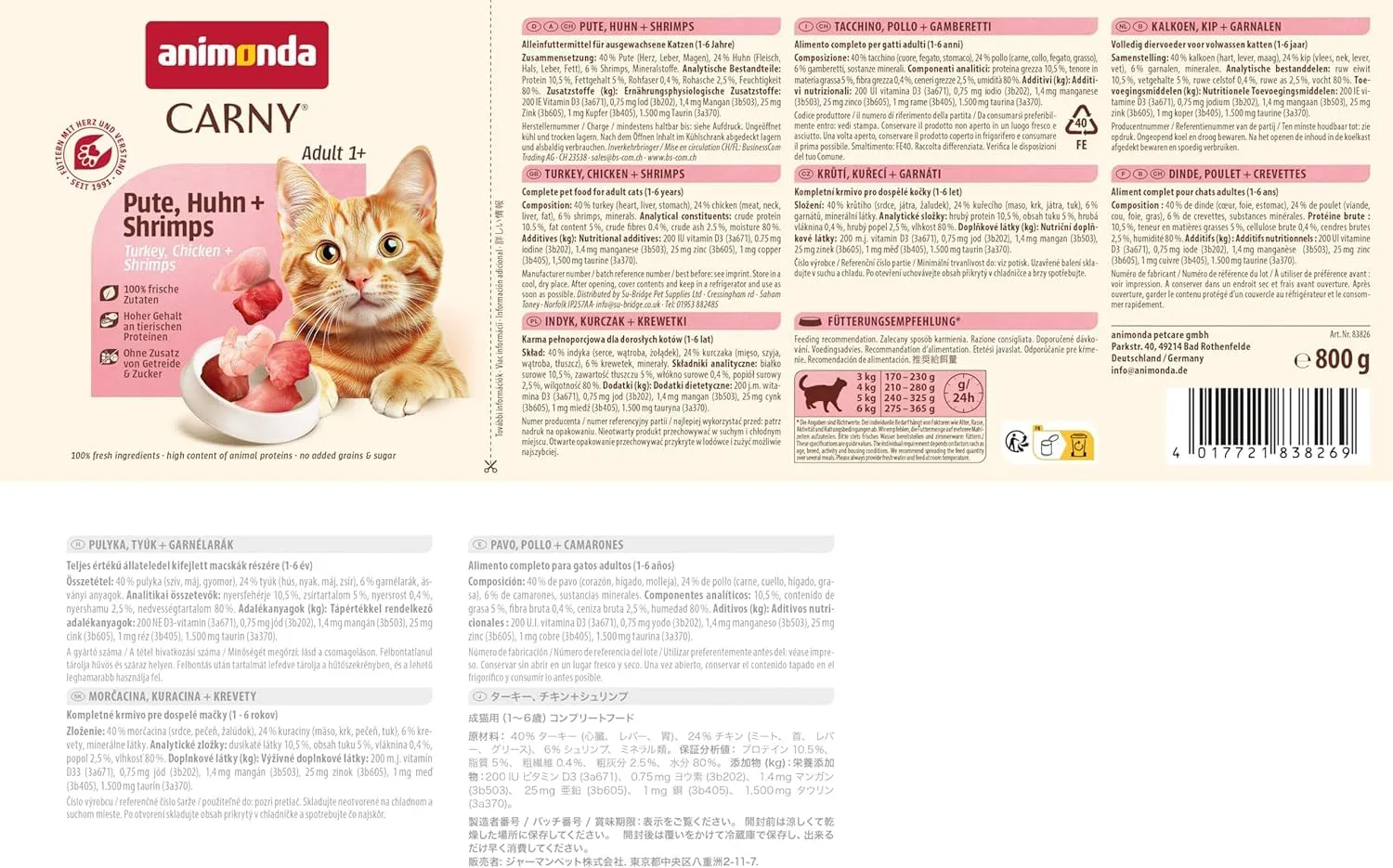 animonda Carny Adult Cibo Umido per Gatti, Pollo e Gamberetti, 6 x 800 g - immagine 4