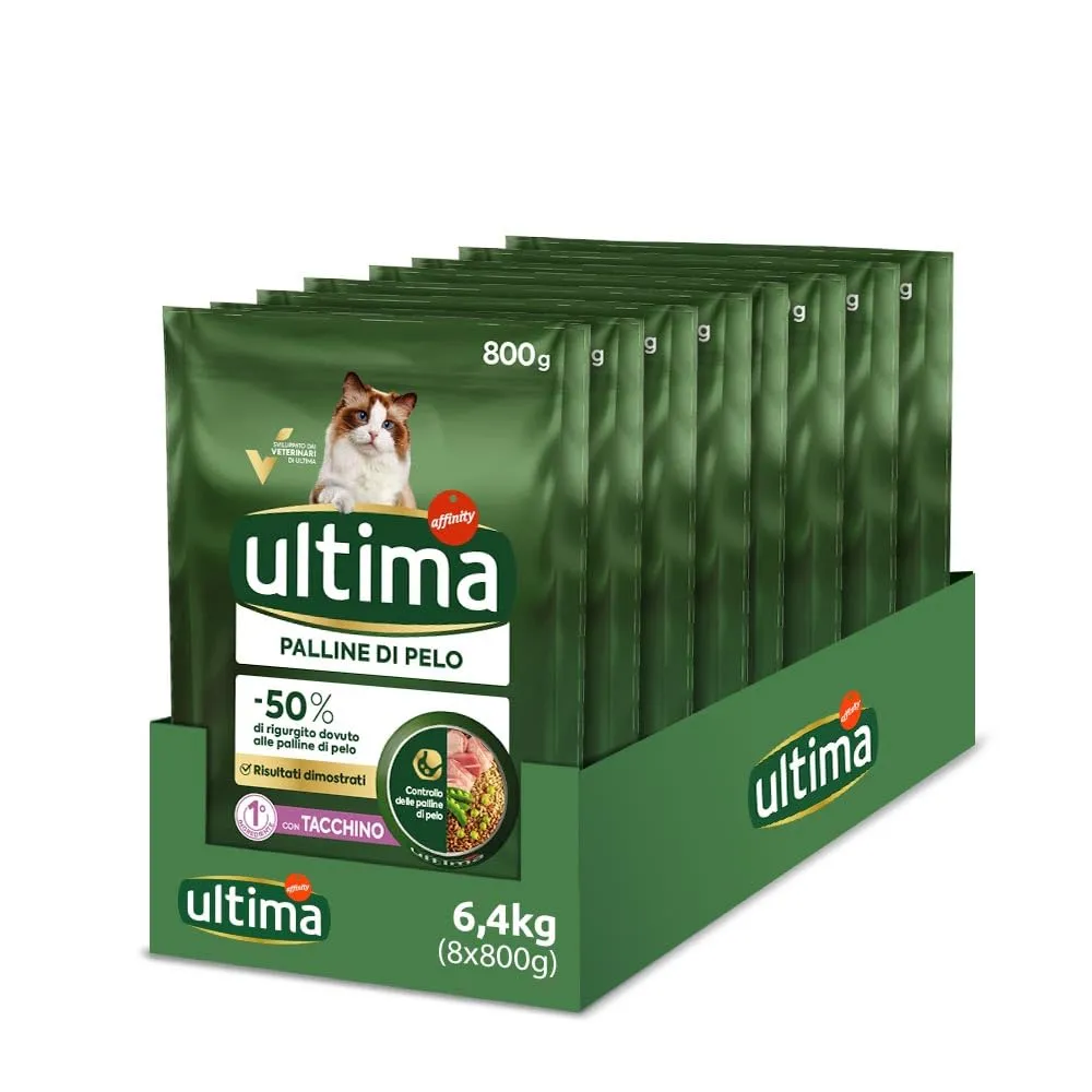 Ultima Palline di Pelo Tacchino Crocchette per Gatti 8 x 800g (6,4kg) - immagine 1