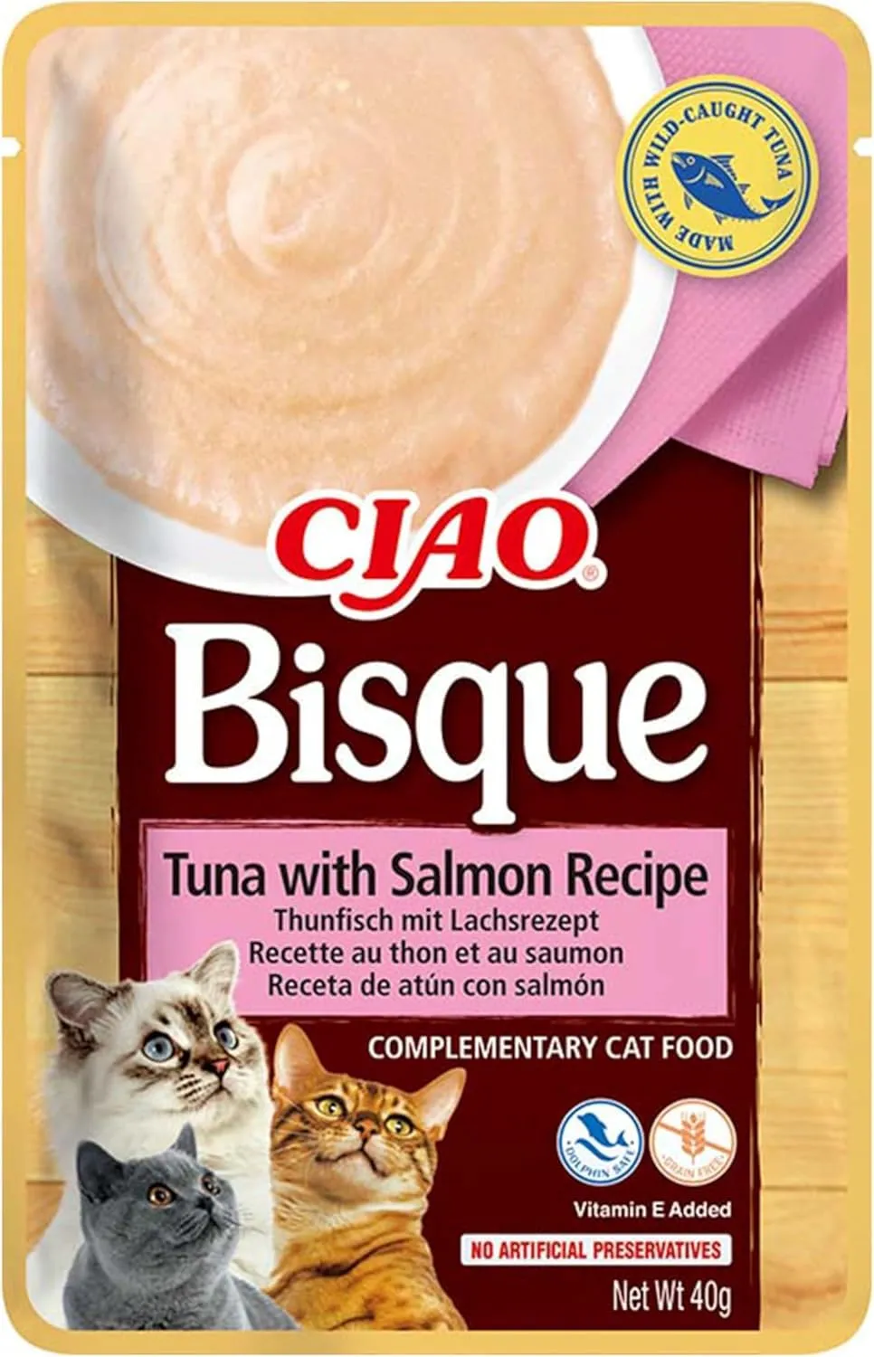 INABA Ciao Bisque Cibo Umido per Gatti al Tonno e Salmone, 40g - immagine 1