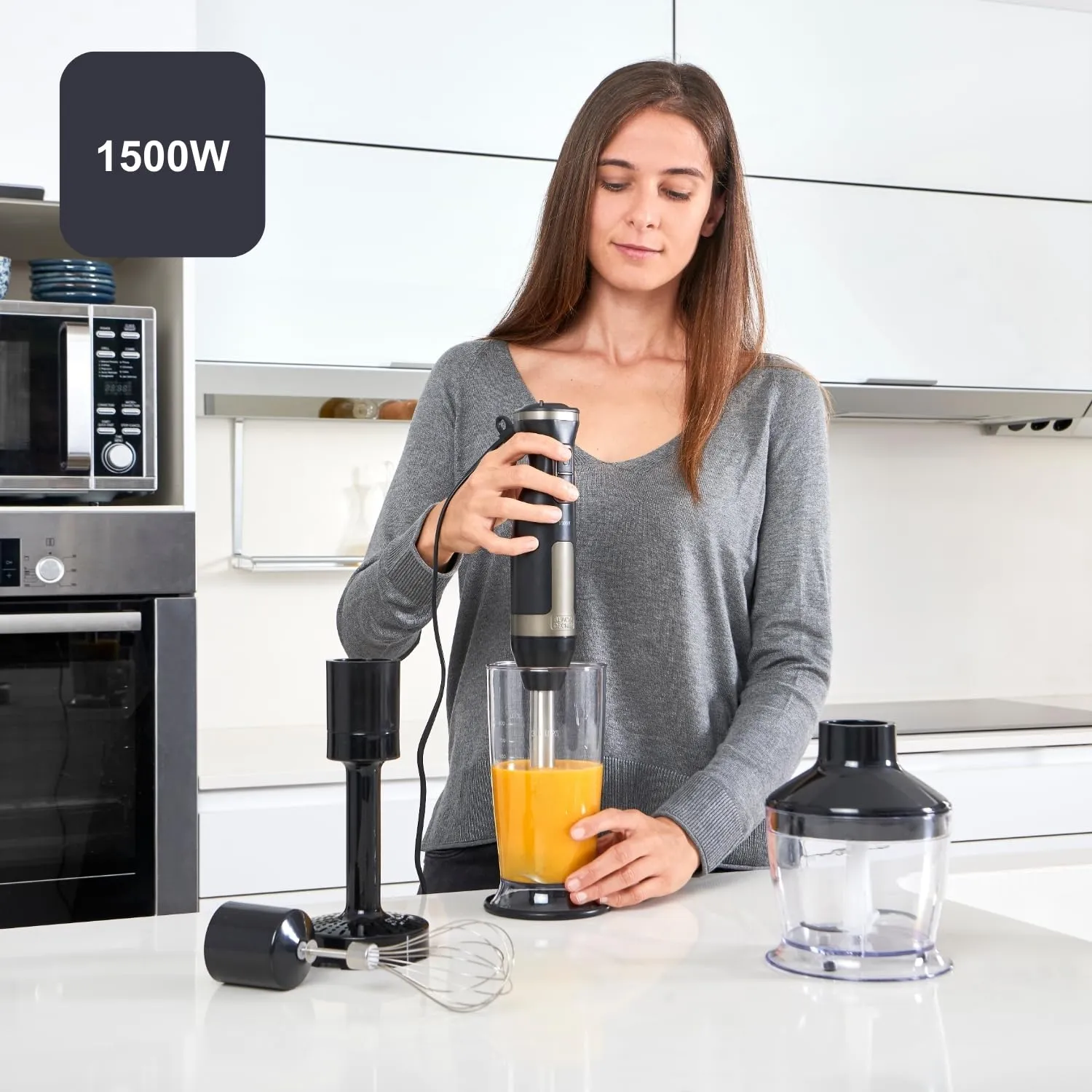 BLACK+DECKER Frullatore a Immersione BXHBA1500E 1500W, 20 Velocità e Turbo, Lame in Acciaio Inox e Accessori - immagine 2
