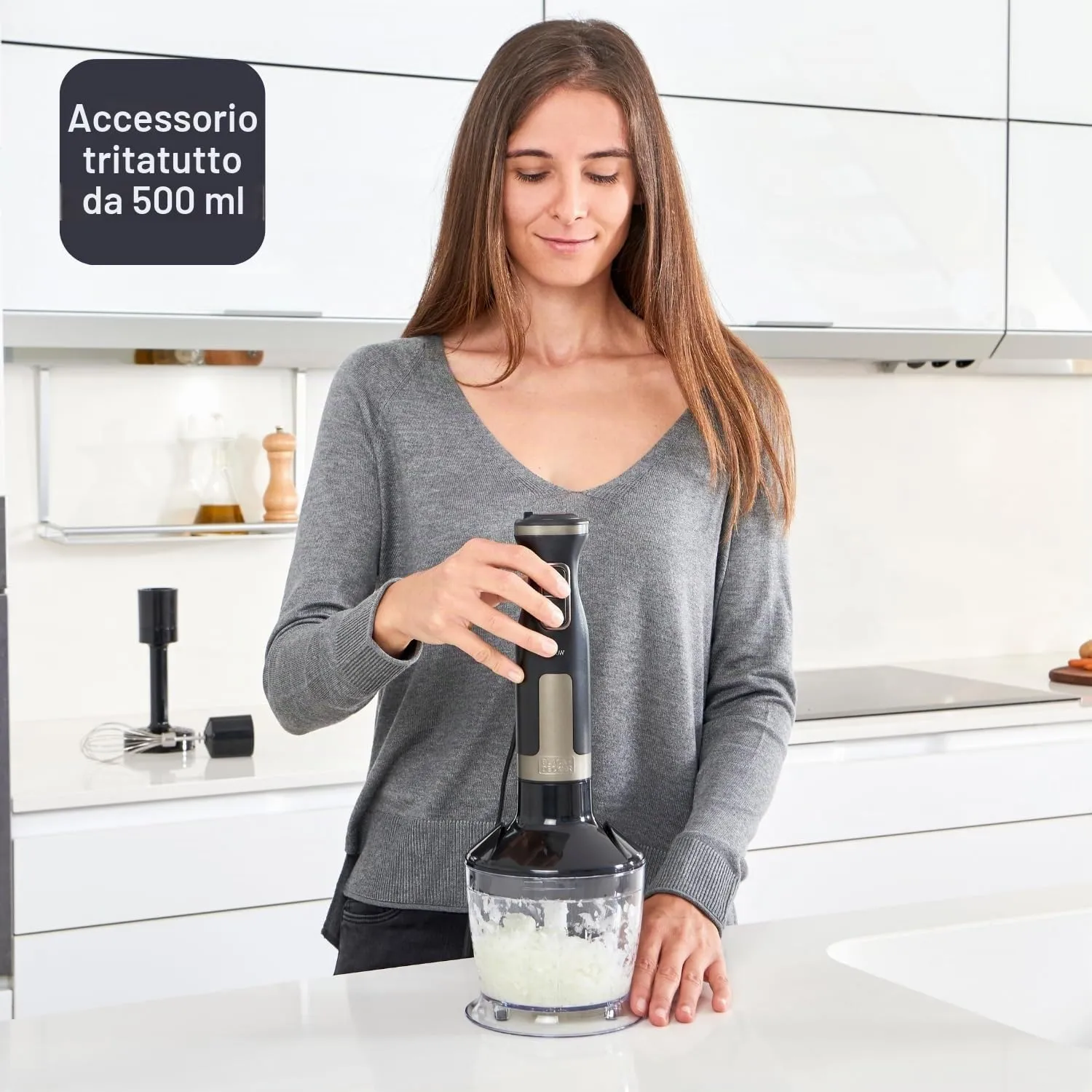BLACK+DECKER Frullatore a Immersione BXHBA1500E 1500W, 20 Velocità e Turbo, Lame in Acciaio Inox e Accessori - immagine 7