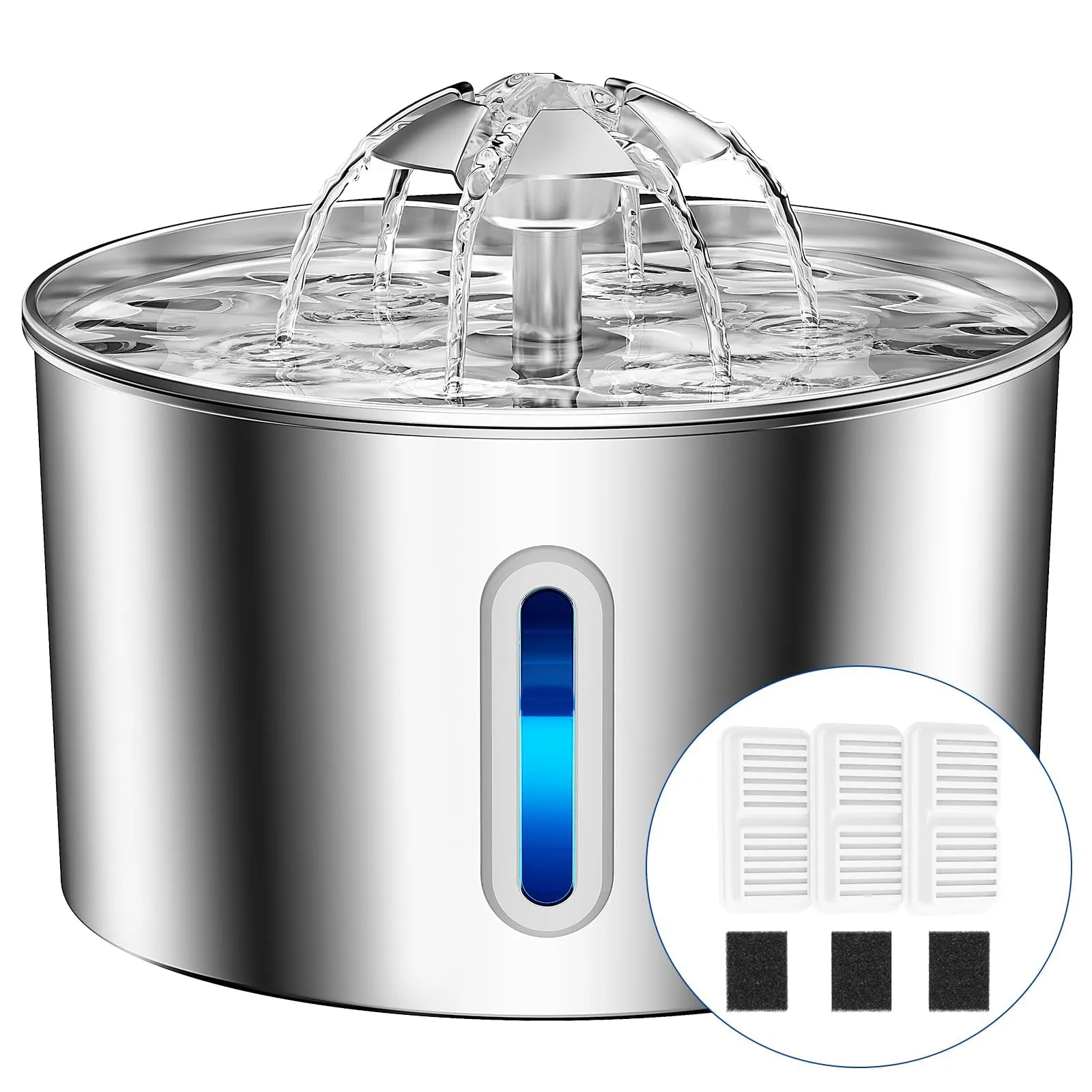 BalimoPet Fontanella per Gatti in Acciaio Inox 2,2L con LED e Sistema di Filtraggio Quadruplo, BP02 - immagine 1