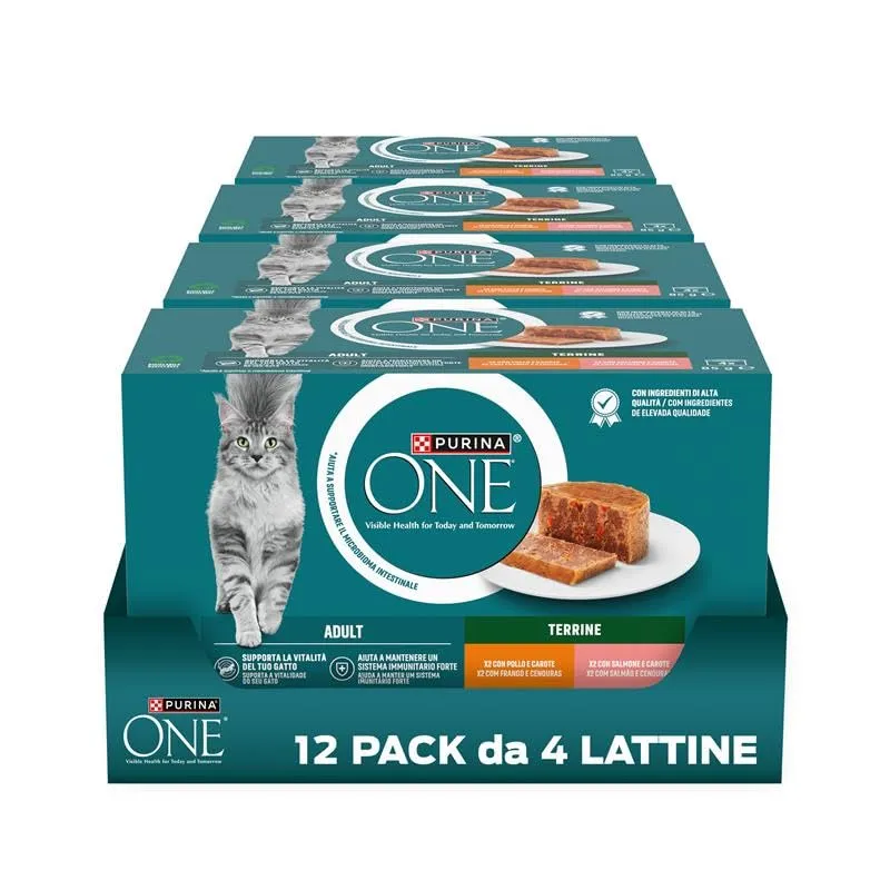 Purina ONE Bifensis Cibo Umido per Gatti Adulti Pollo e Carote, Salmone e Carote 48 Lattine da 85g - immagine 1