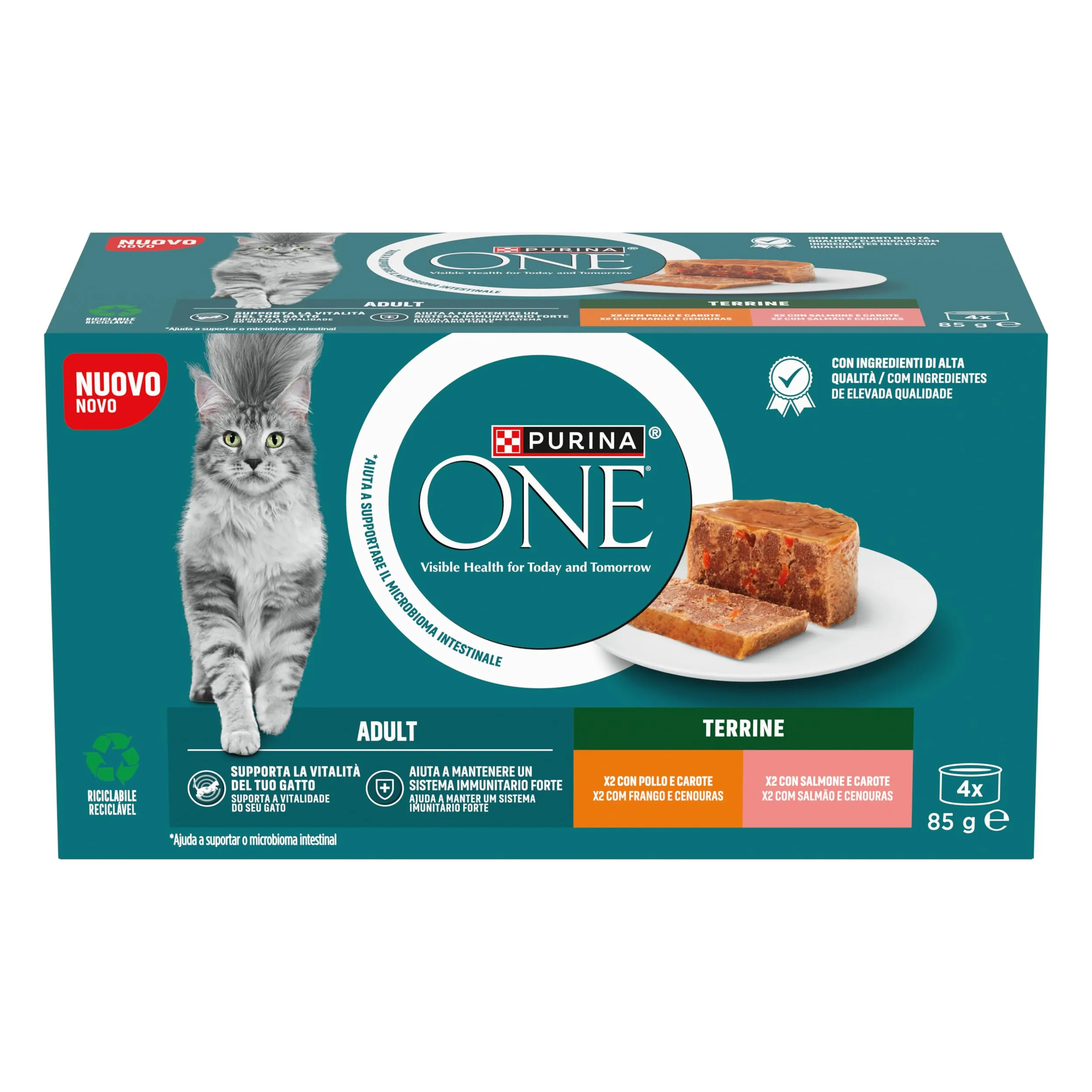 Purina ONE Bifensis Cibo Umido per Gatti Adulti Pollo e Carote, Salmone e Carote 48 Lattine da 85g - immagine 2