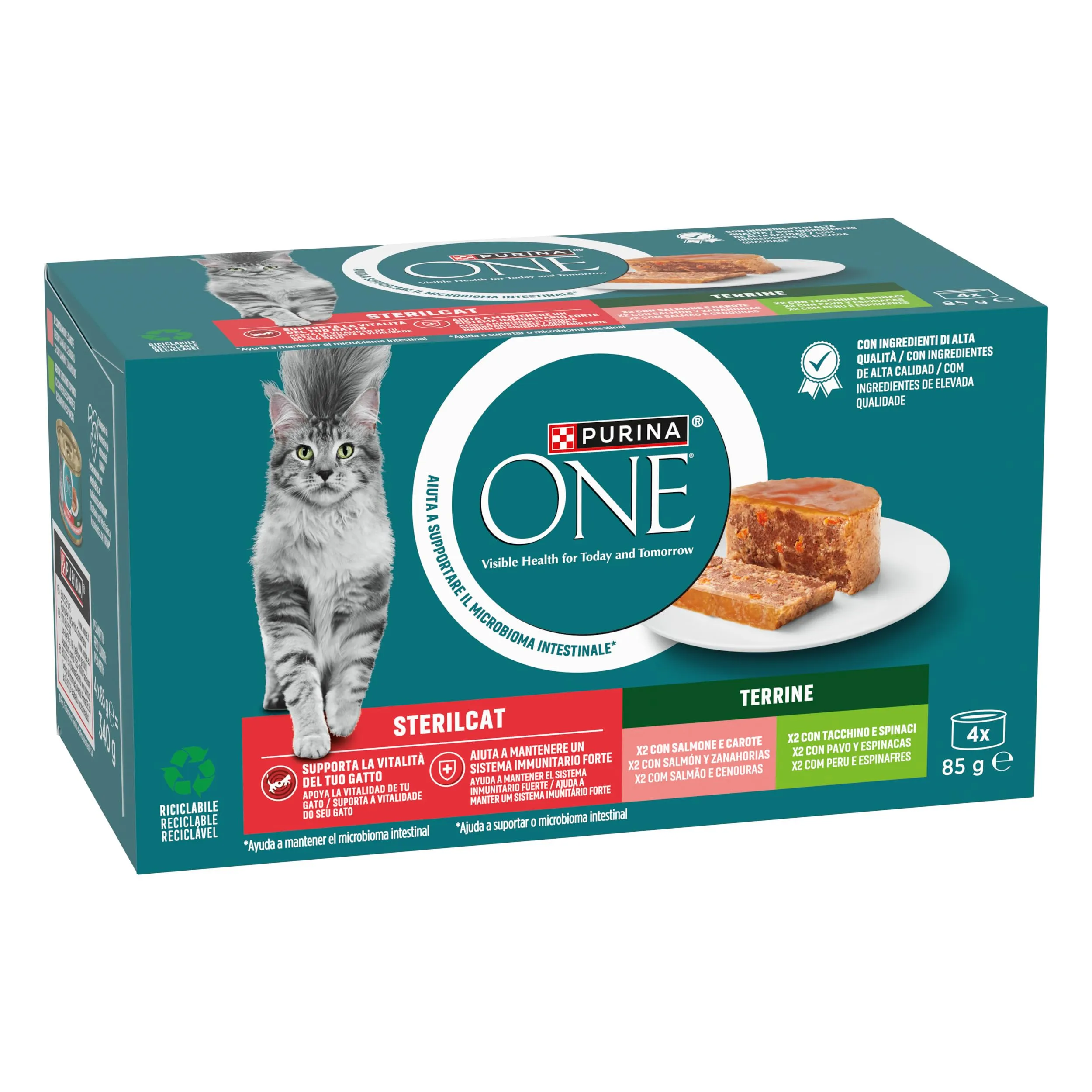 Purina ONE Bifensis Cibo Umido per Gatti Adulti con Tacchino e Spinaci, Salmone e Carote, 48 Lattine da 85g - immagine 3