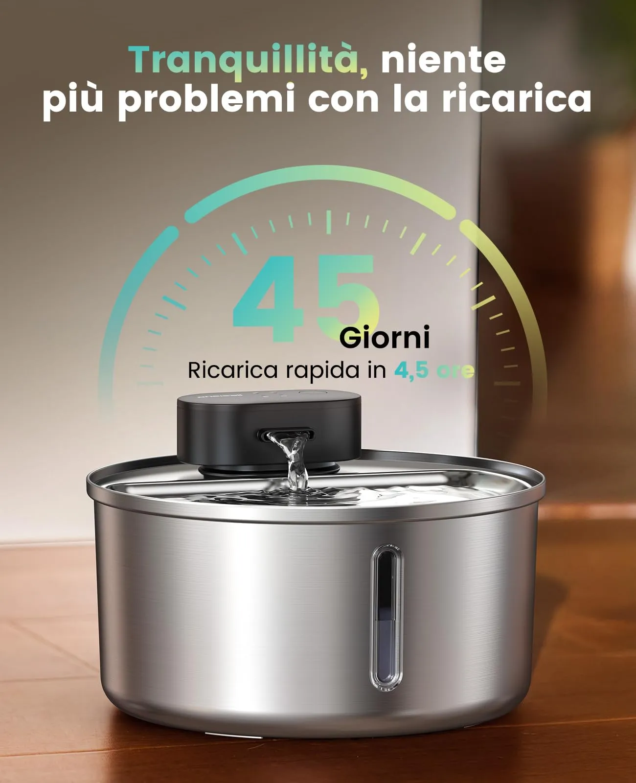 oneisall Fontana per gatti senza fili, 3,2L, acciaio inox PW14SBE - immagine 4