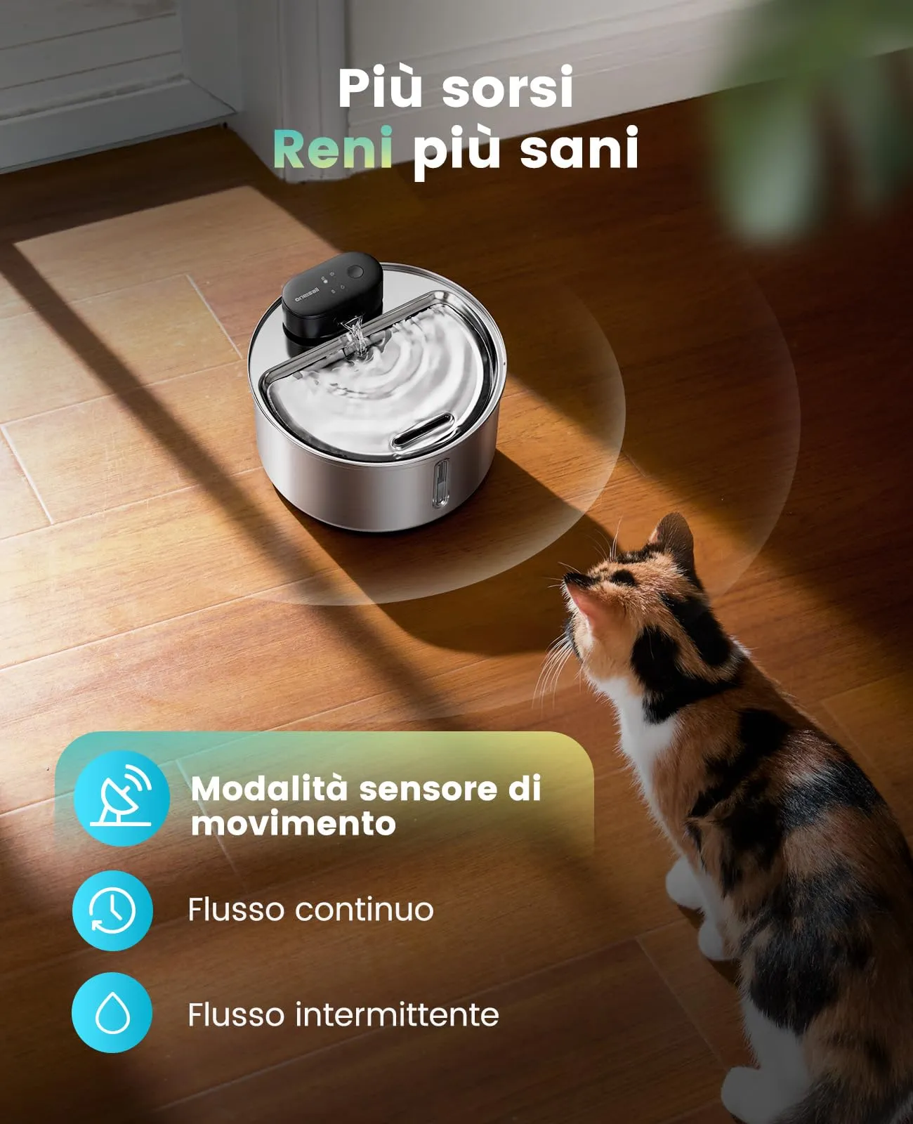 oneisall Fontana per gatti senza fili, 3,2L, acciaio inox PW14SBE - immagine 6