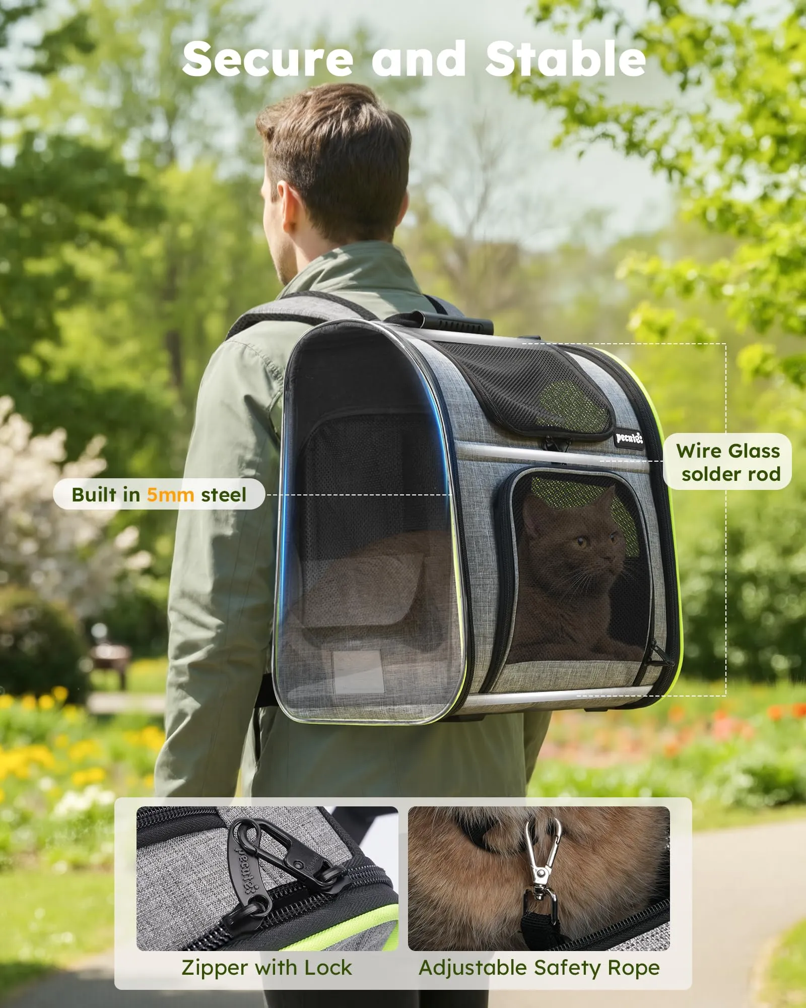 Pecute Zaino Trasportino Estensibile per Cani e Gatti, Grigio - immagine 5