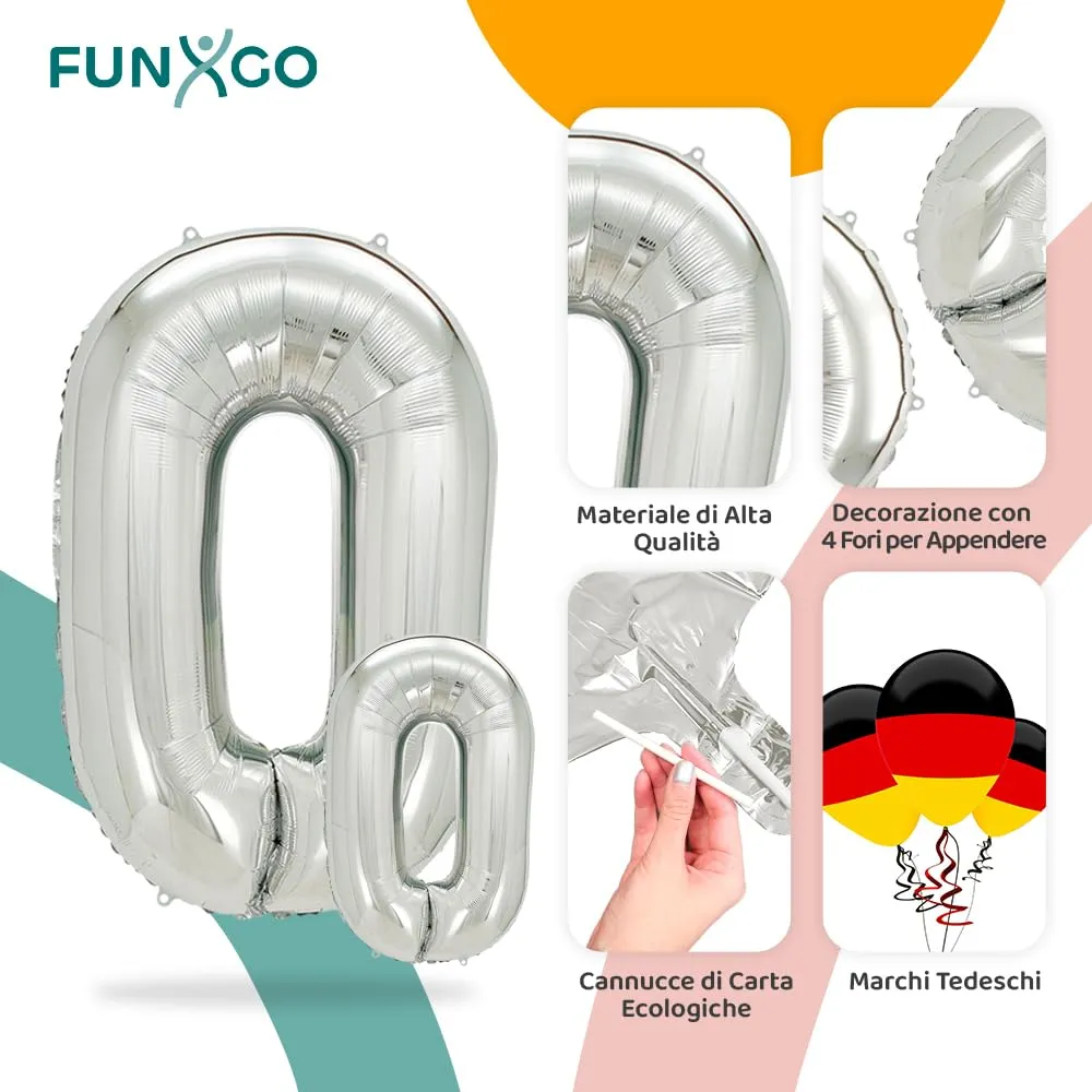 FUNXGO Palloncino Numero 0 Argento - immagine 3