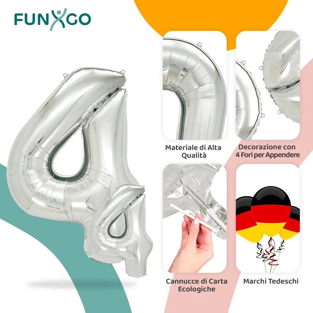 FUNXGO Palloncino Numero 4 Argento - immagine 3