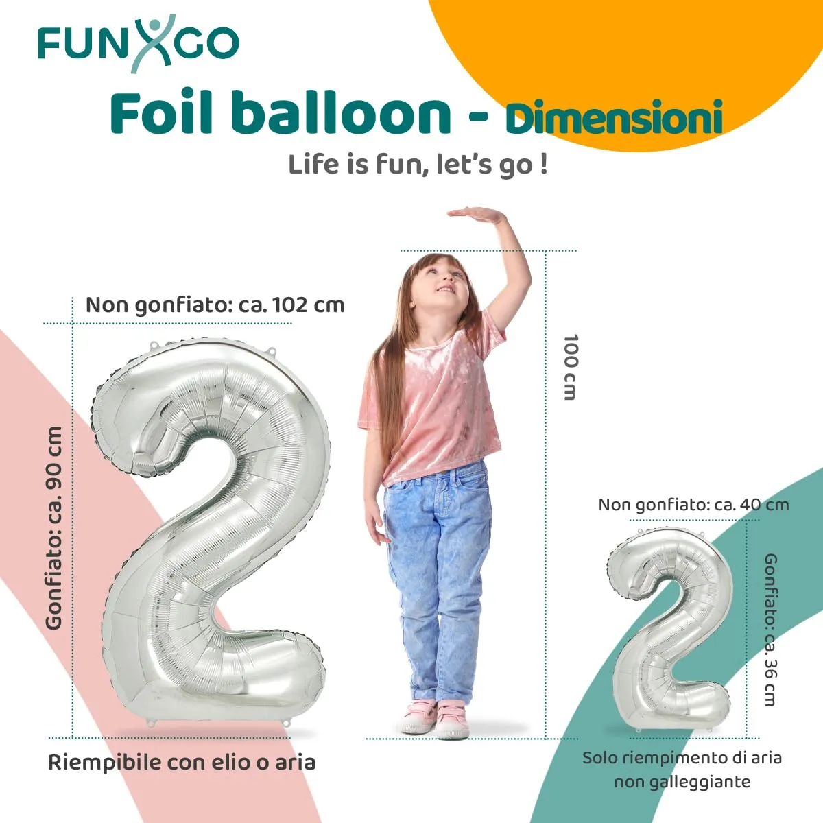 FUNXGO Palloncino Numero 2 Argento - immagine 2