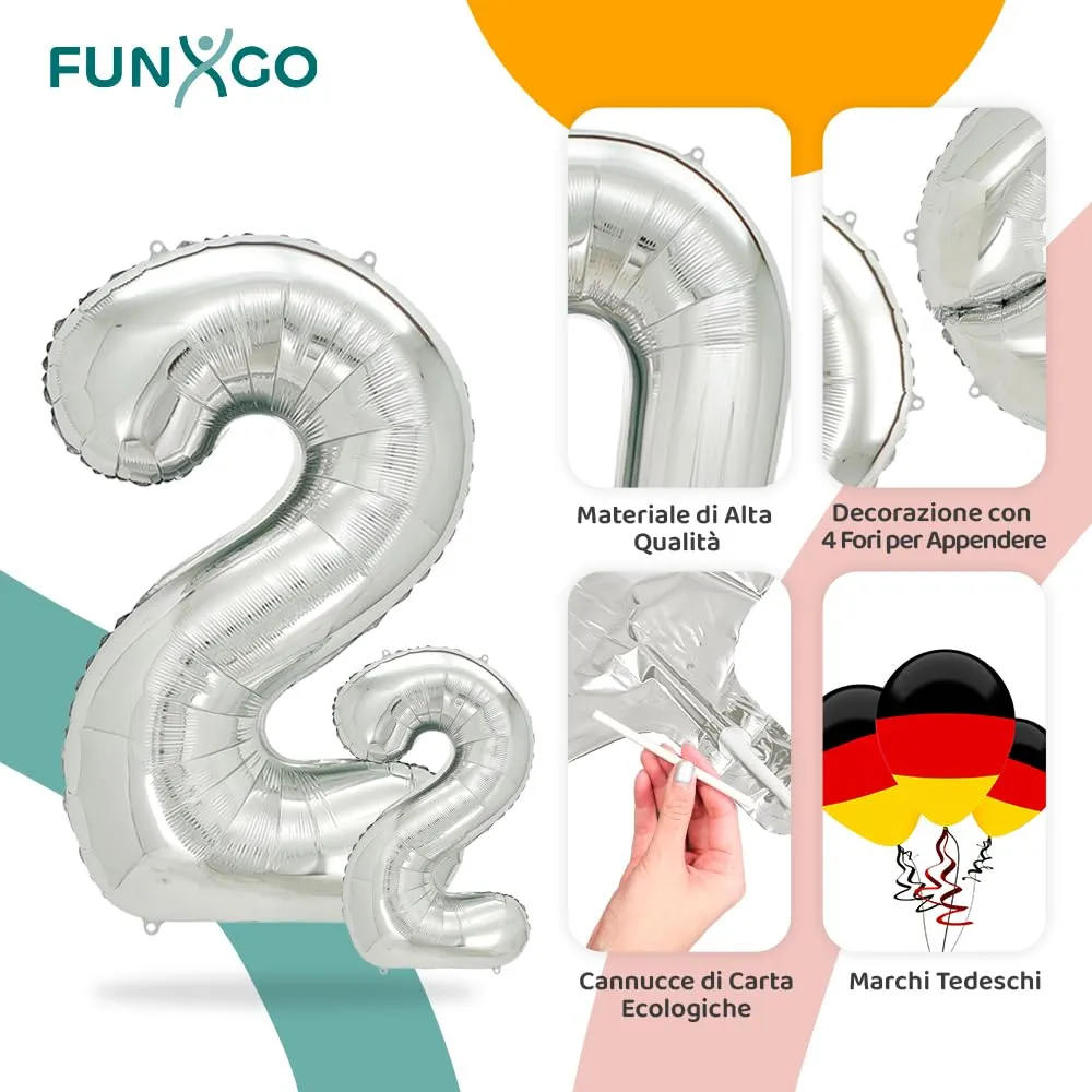 FUNXGO Palloncino Numero 2 Argento - immagine 3