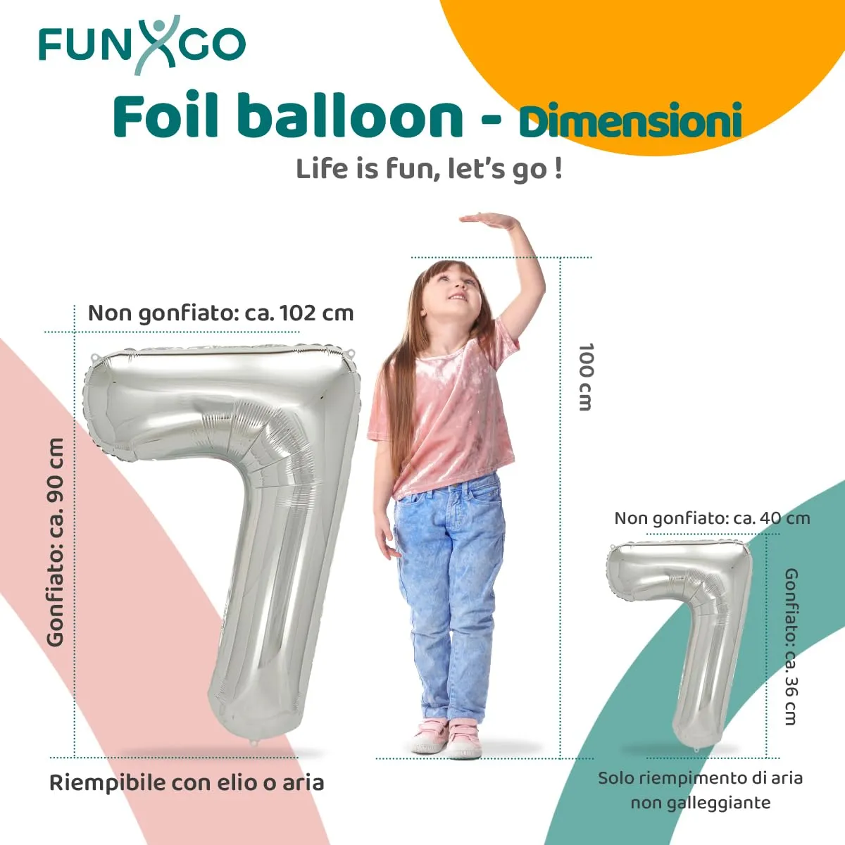 FUNXGO Palloncino Numero 7 Argento - immagine 2