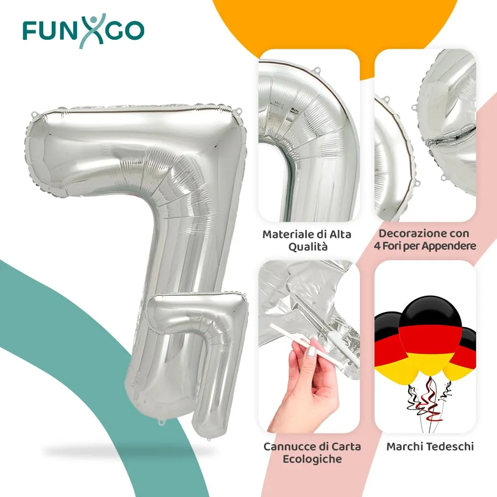 FUNXGO Palloncino Numero 7 Argento - immagine 3