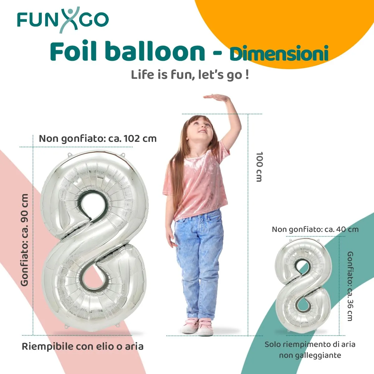 FUNXGO Palloncino Numero 8 Argento per Compleanno - immagine 2