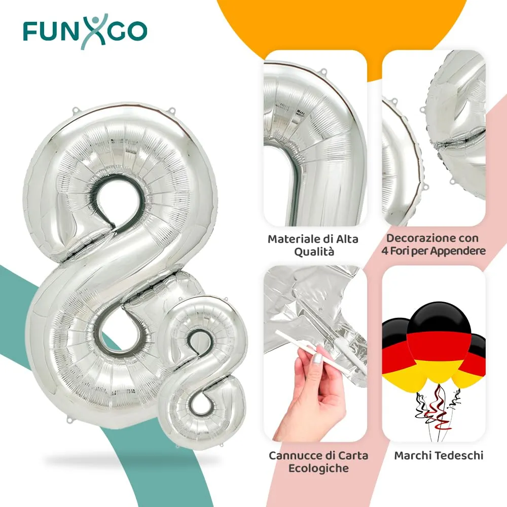 FUNXGO Palloncino Numero 8 Argento per Compleanno - immagine 3