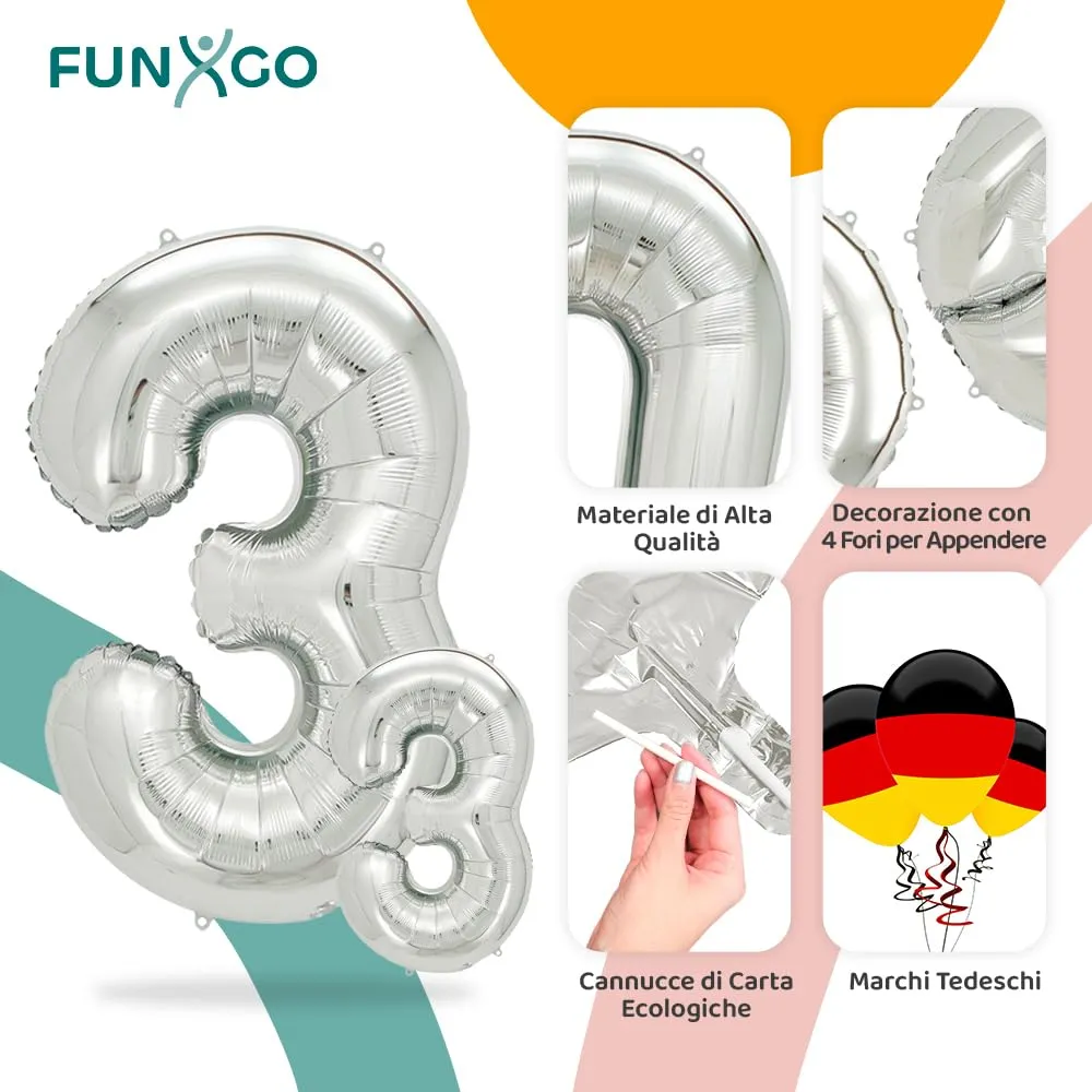 FUNXGO Palloncino Numero 3 Argento - immagine 3