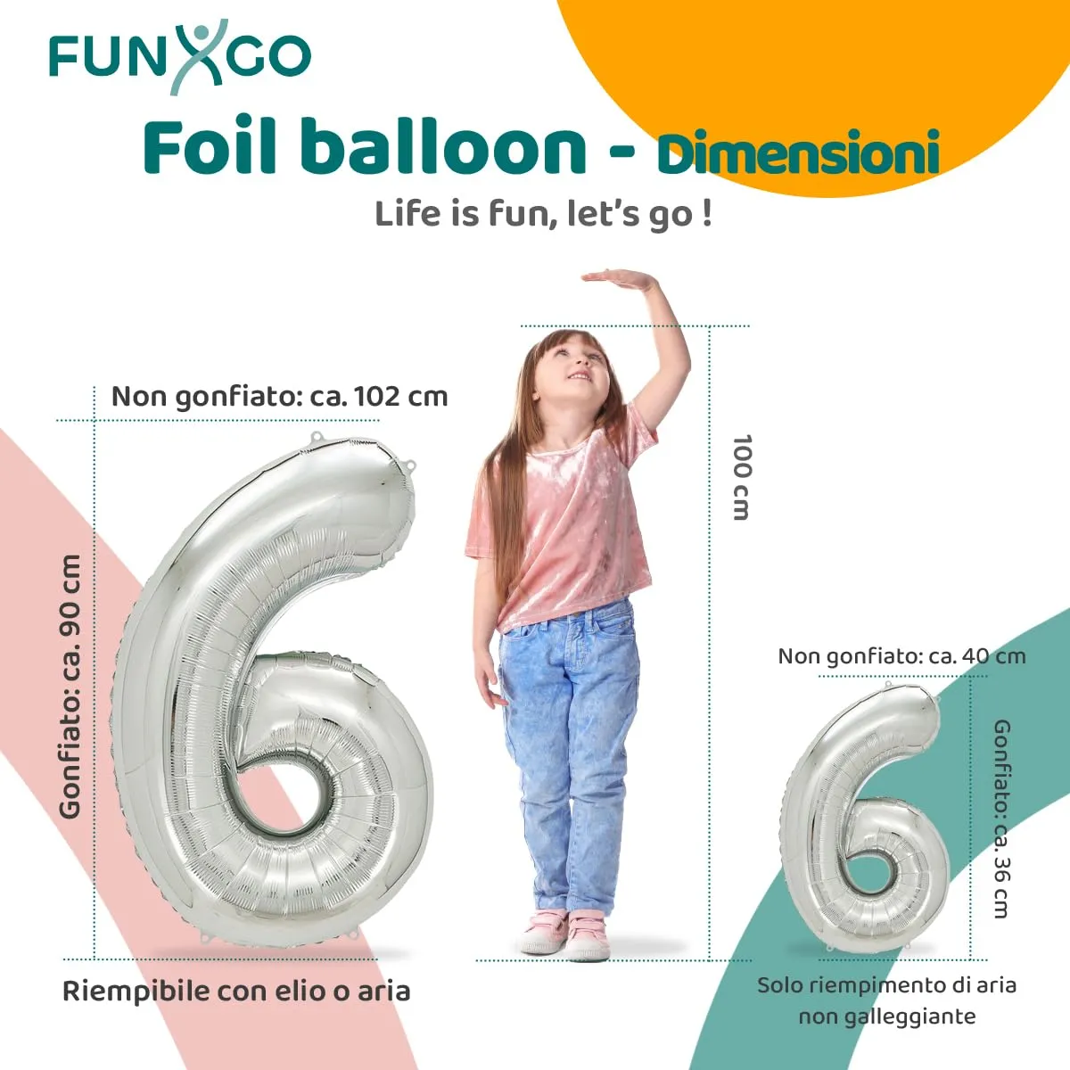 FUNXGO Palloncino Numero 6 Argento - immagine 2