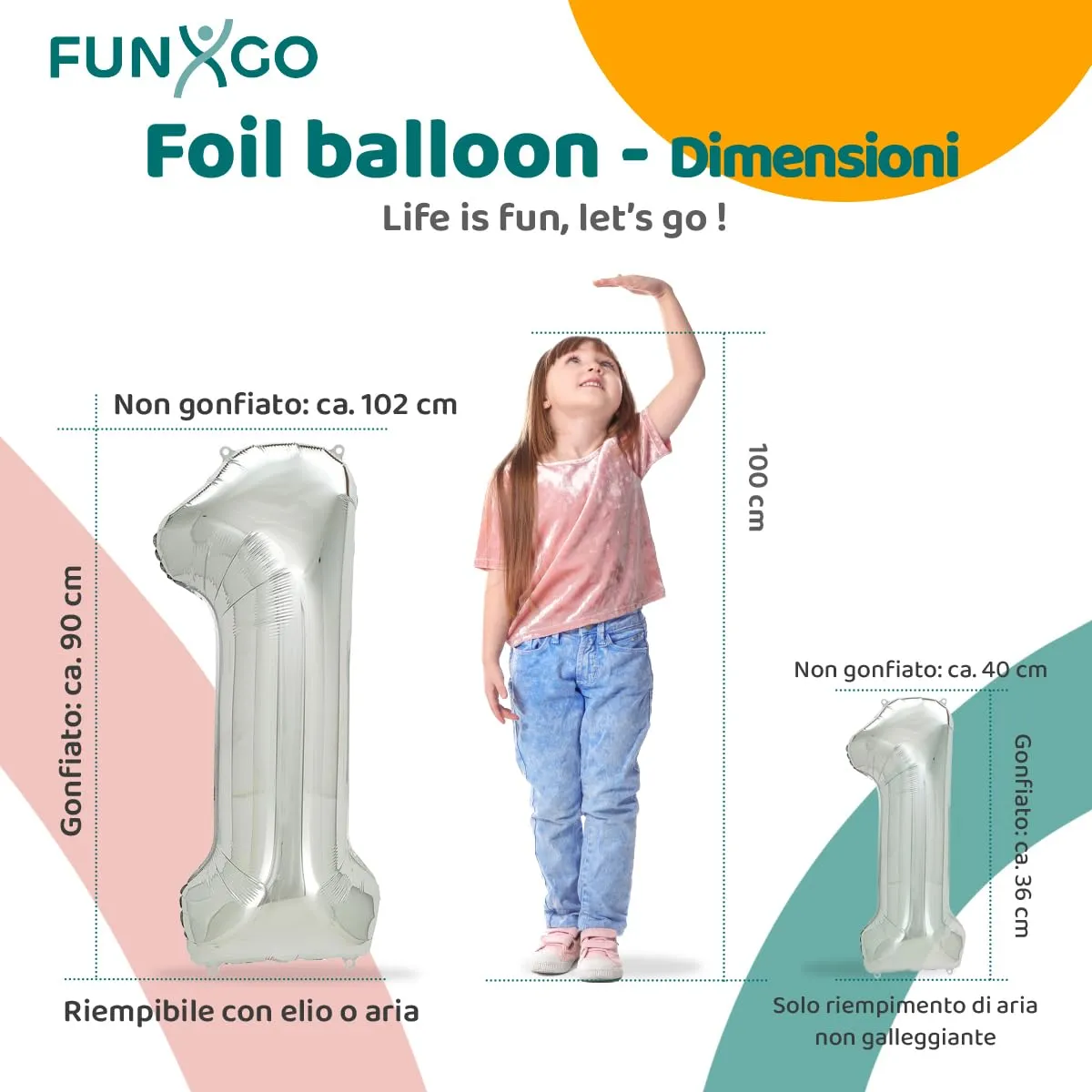 FUNXGO Palloncino Numero 1 Argento - immagine 2