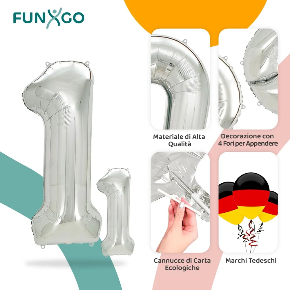 FUNXGO Palloncino Numero 1 Argento - immagine 3