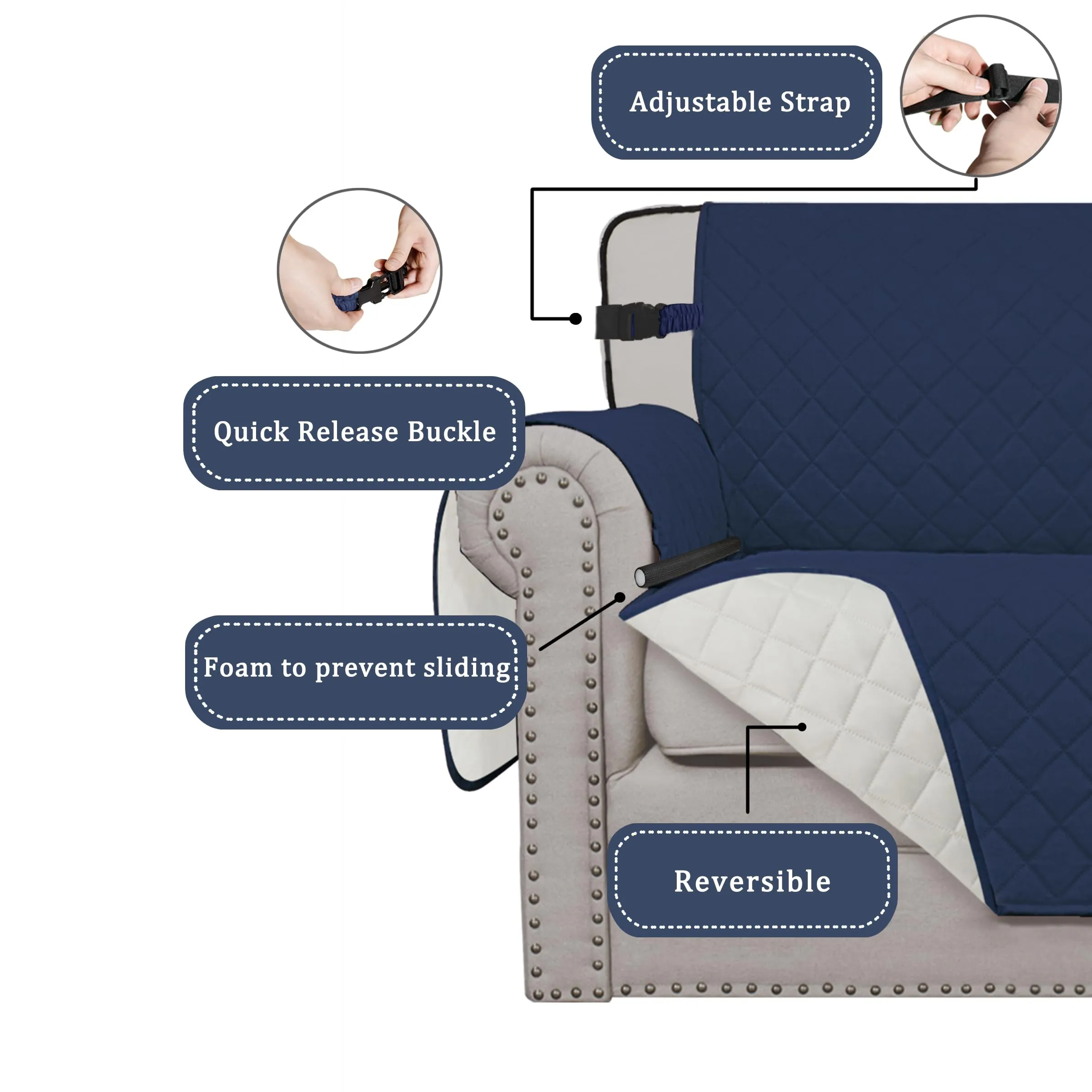 Easy-Going Coprisedia Reversibile Impermeabile per Cani, 76,2 cm, Blu Navy/Avorio - immagine 3