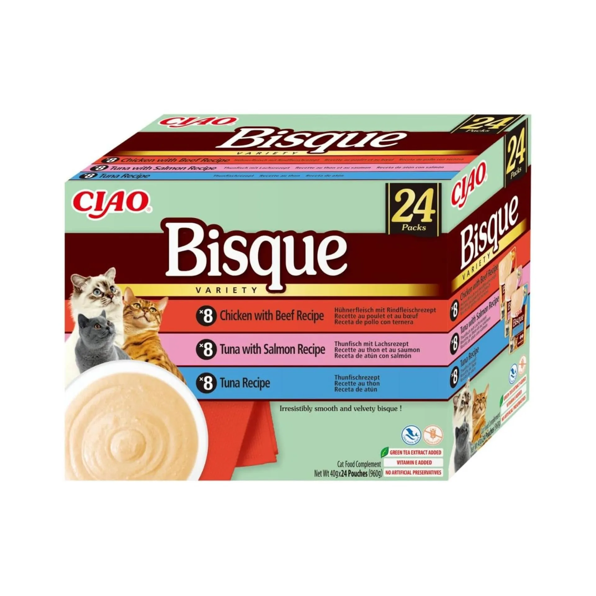 Inaba Ciao Bisque Multipack Pollo, Tonno, Manzo e Salmone, 960g - immagine 1