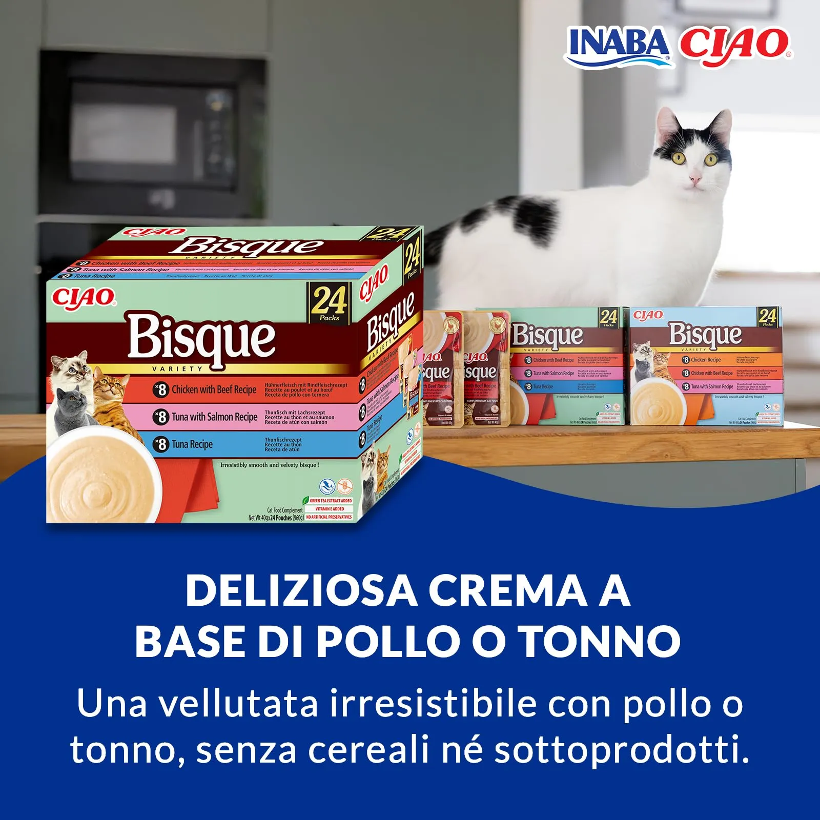 Inaba Ciao Bisque Multipack Pollo, Tonno, Manzo e Salmone, 960g - immagine 2